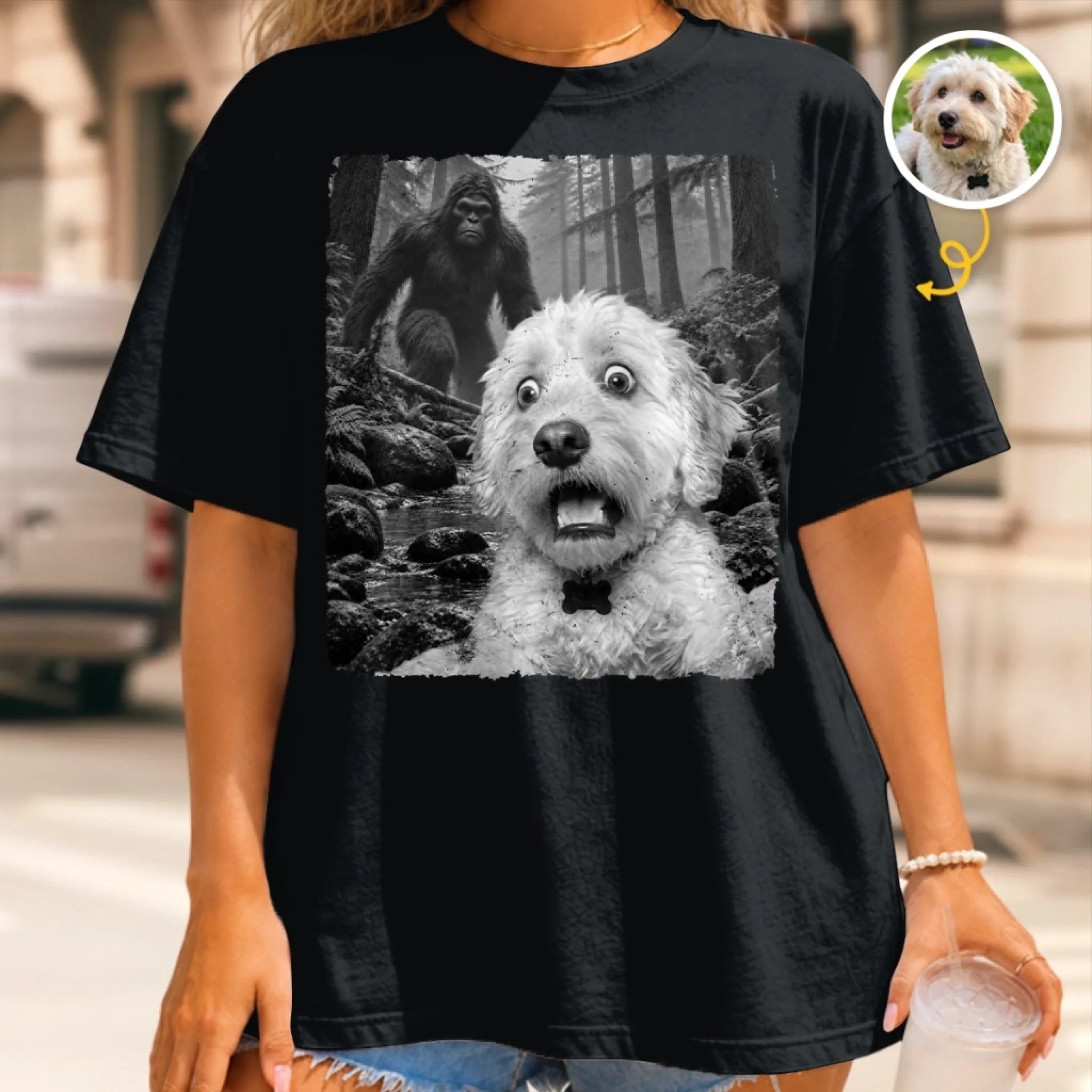Custom Photo Funny Dog Selfie Bigfoot Comfort T-Shirt, Personalized Birthday Gift for Dog Cat Lovers