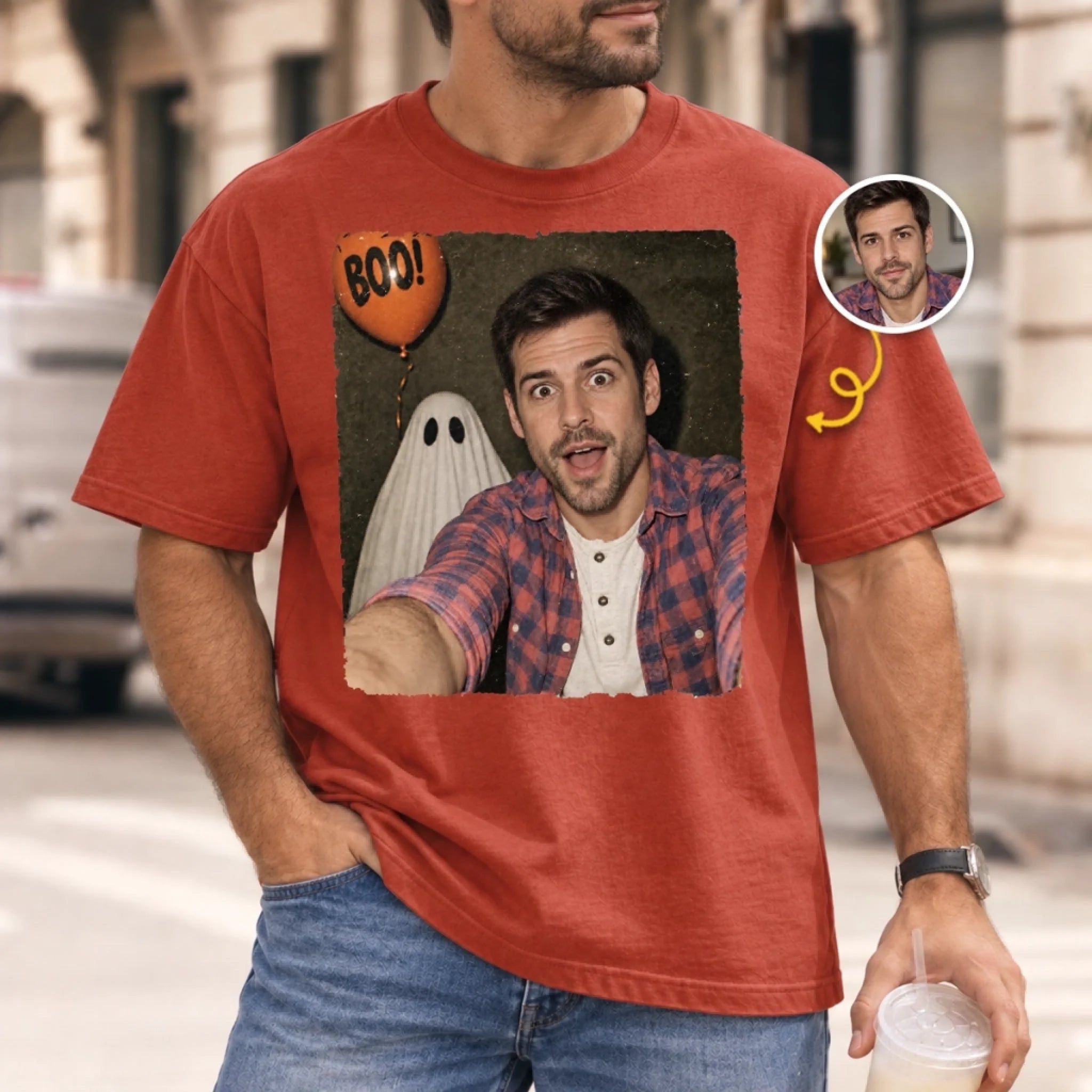 Custom Photo Selfie With My Boo Comfort T-Shirt, Funny Personalized Halloween Gift for Men & Women