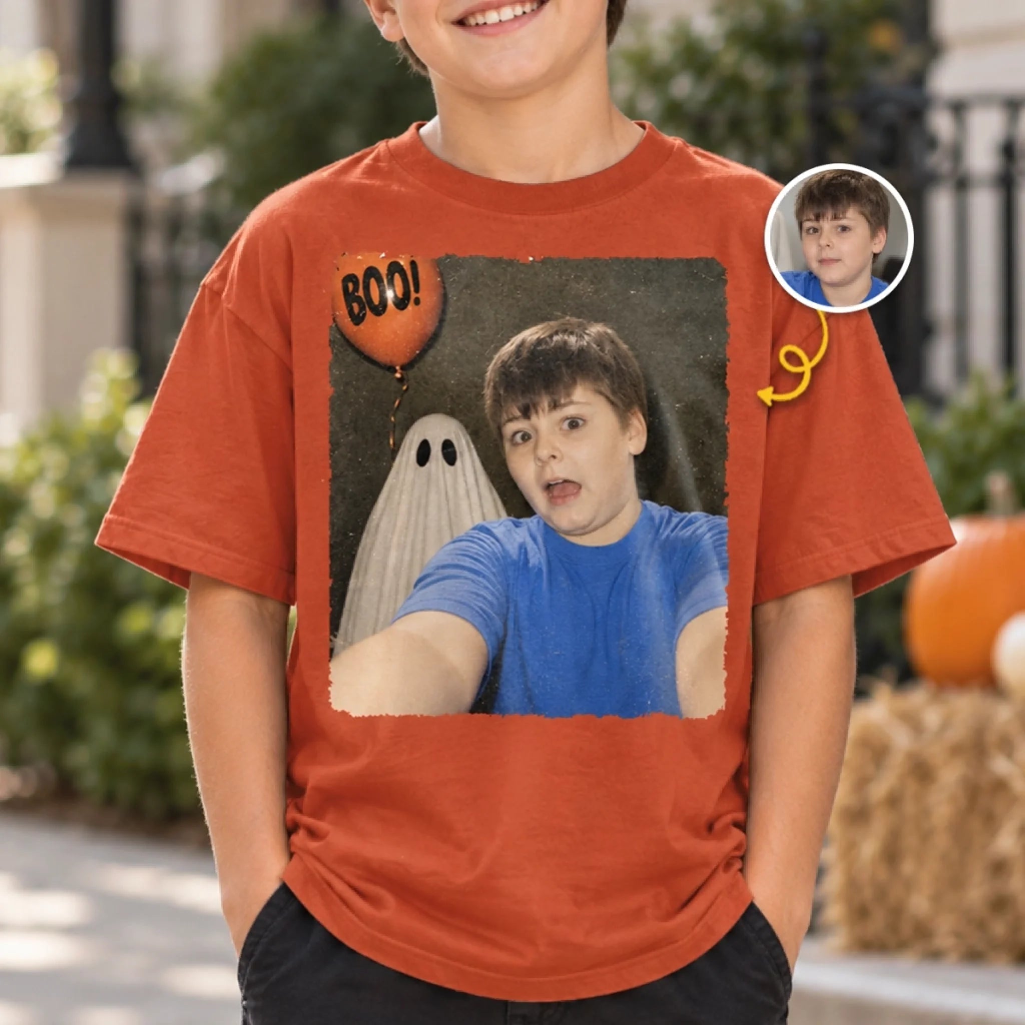 Custom Photo Kid Selfie Comfort T-Shirt, Personalized Funny Halloween Birthday Gift for Kids