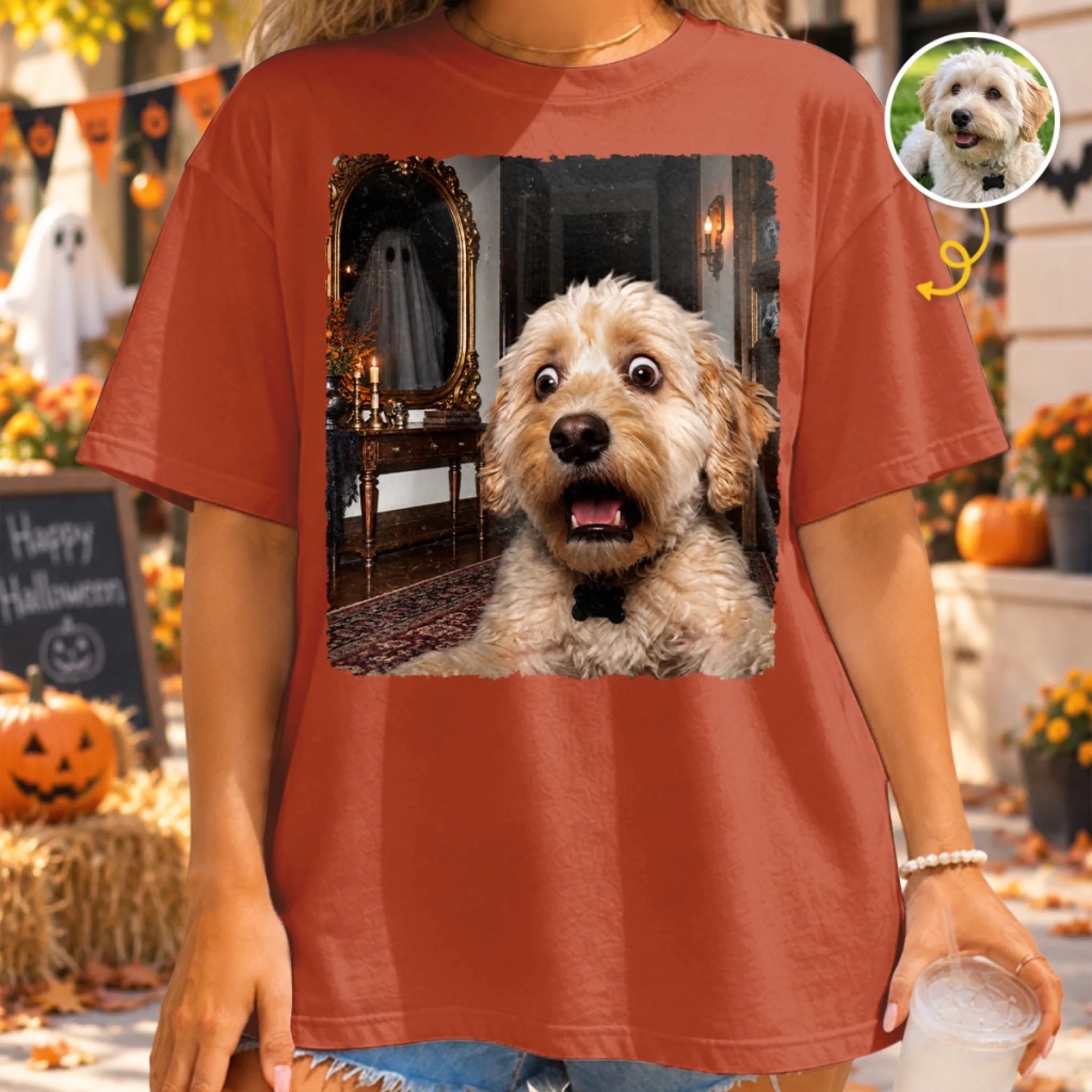 Custom Photo Funny Dog Selfie Comfort T-Shirt, Personalized Halloween Birthday Gift for Pet Lovers