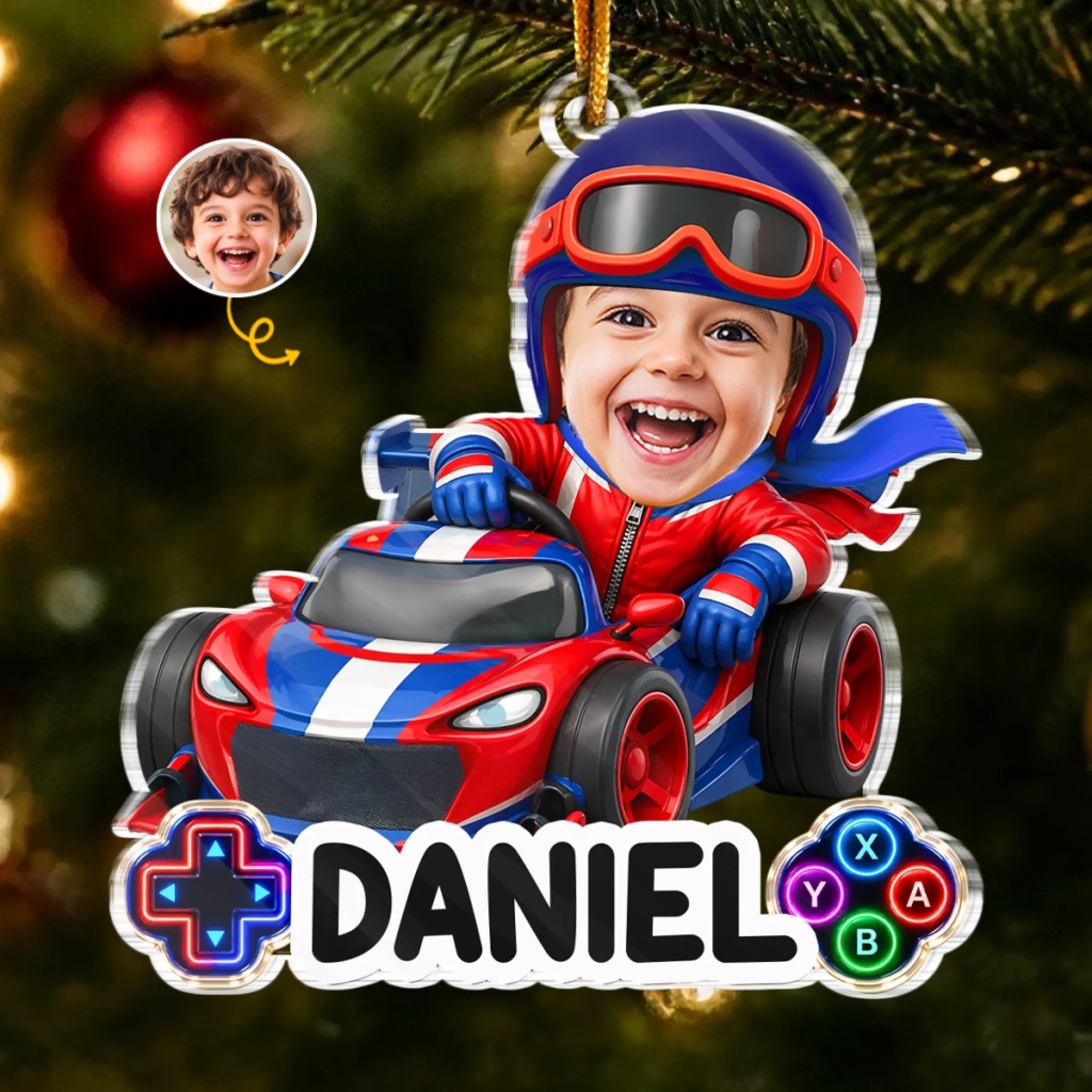 Custom Photo Acrylic Ornament - Personalized Fast Lane Ahead Christmas or Birthday Gift for Kids