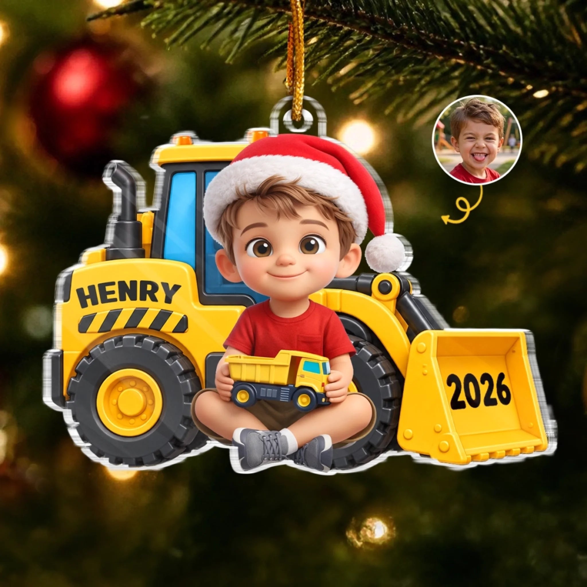 Custom Photo Acrylic Ornament, Personalized Little Builder Christmas or Birthday Gift for Kids
