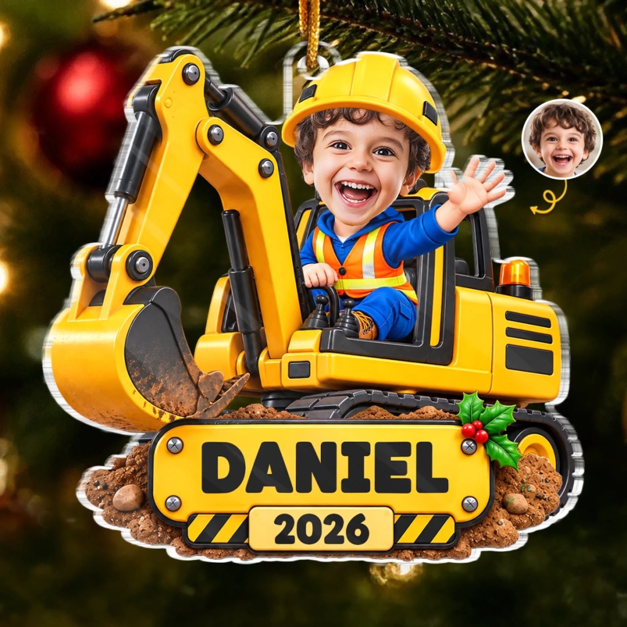 Custom Photo Acrylic Ornament, Personalized Big Builds Ahead Christmas or Birthday Gift for Kids