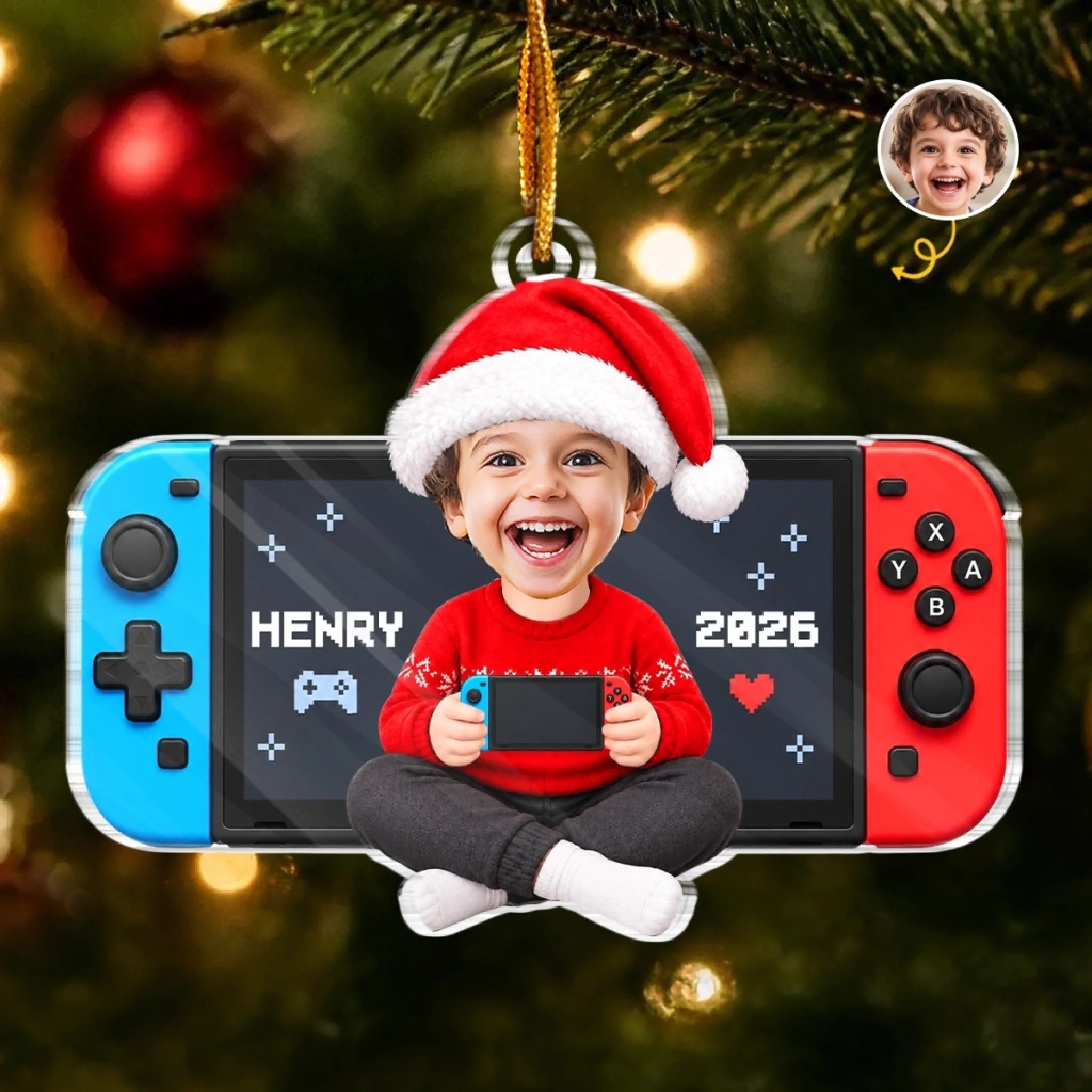 Custom Photo Little Gamer Acrylic Ornament Personalized Christmas or Birthday Gift for Kids