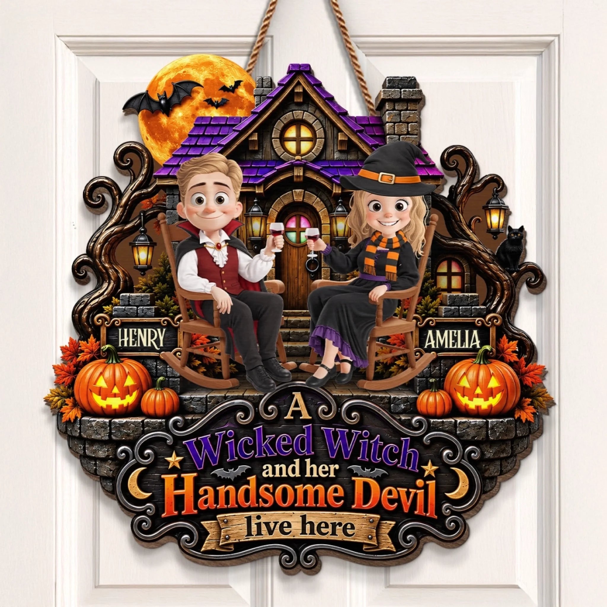 Personalized Wood Sign for Halloween Decor, Wicked Love Anniversary or Wedding Gift for Couples