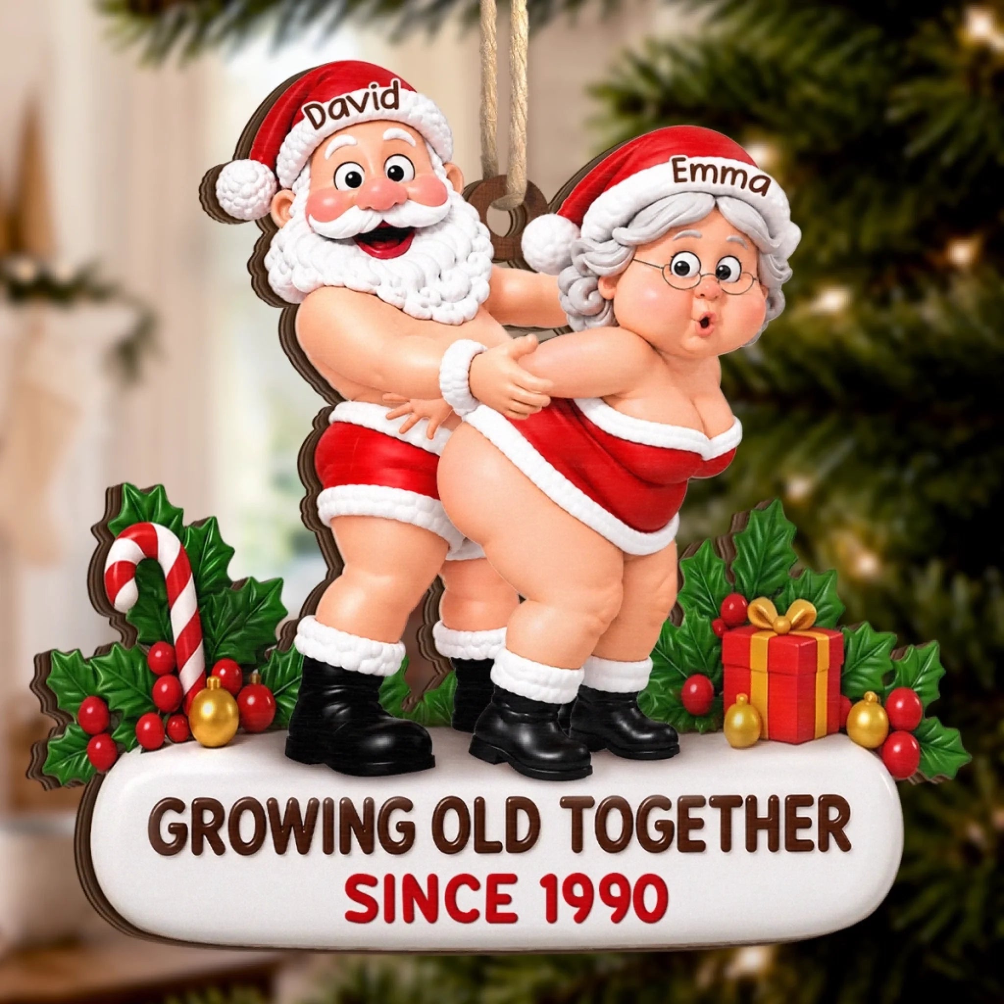 Custom Funny Wooden Ornament Personalized Anniversary Christmas Wedding Gift for Husband and Wife
