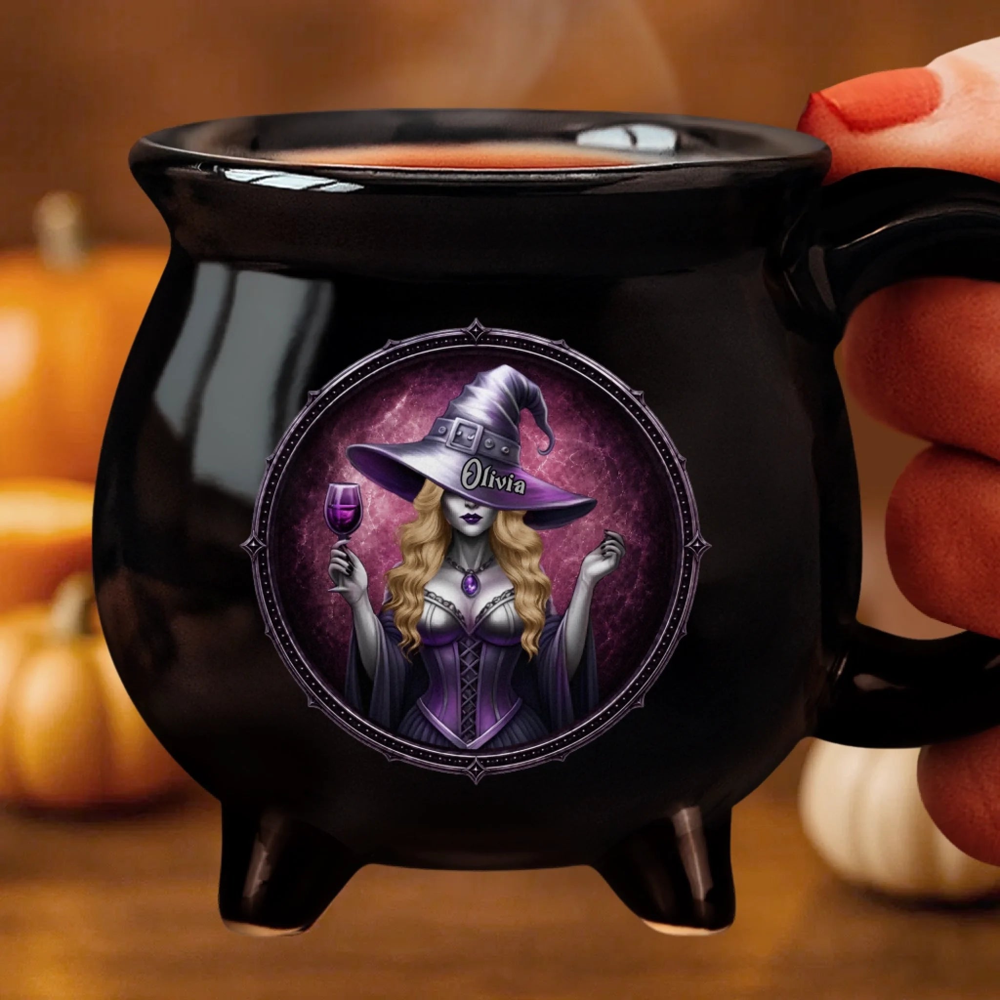 Custom Witchy 12oz Ceramic Cauldron Coffee Mug, Personalized Halloween Gift for Women