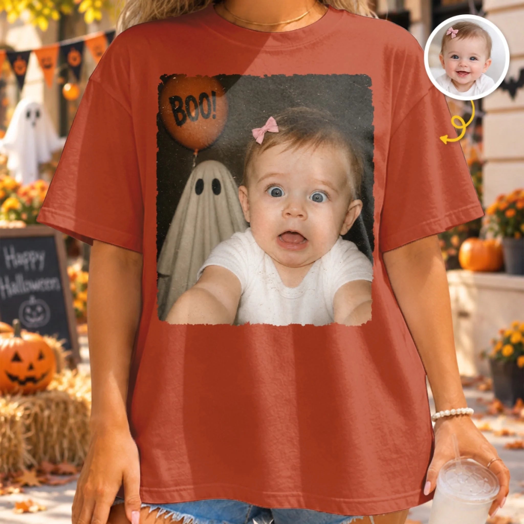 Custom Photo Funny Baby Boo Comfort T-Shirt, Personalized Halloween Birthday Gift for Kids & Babies