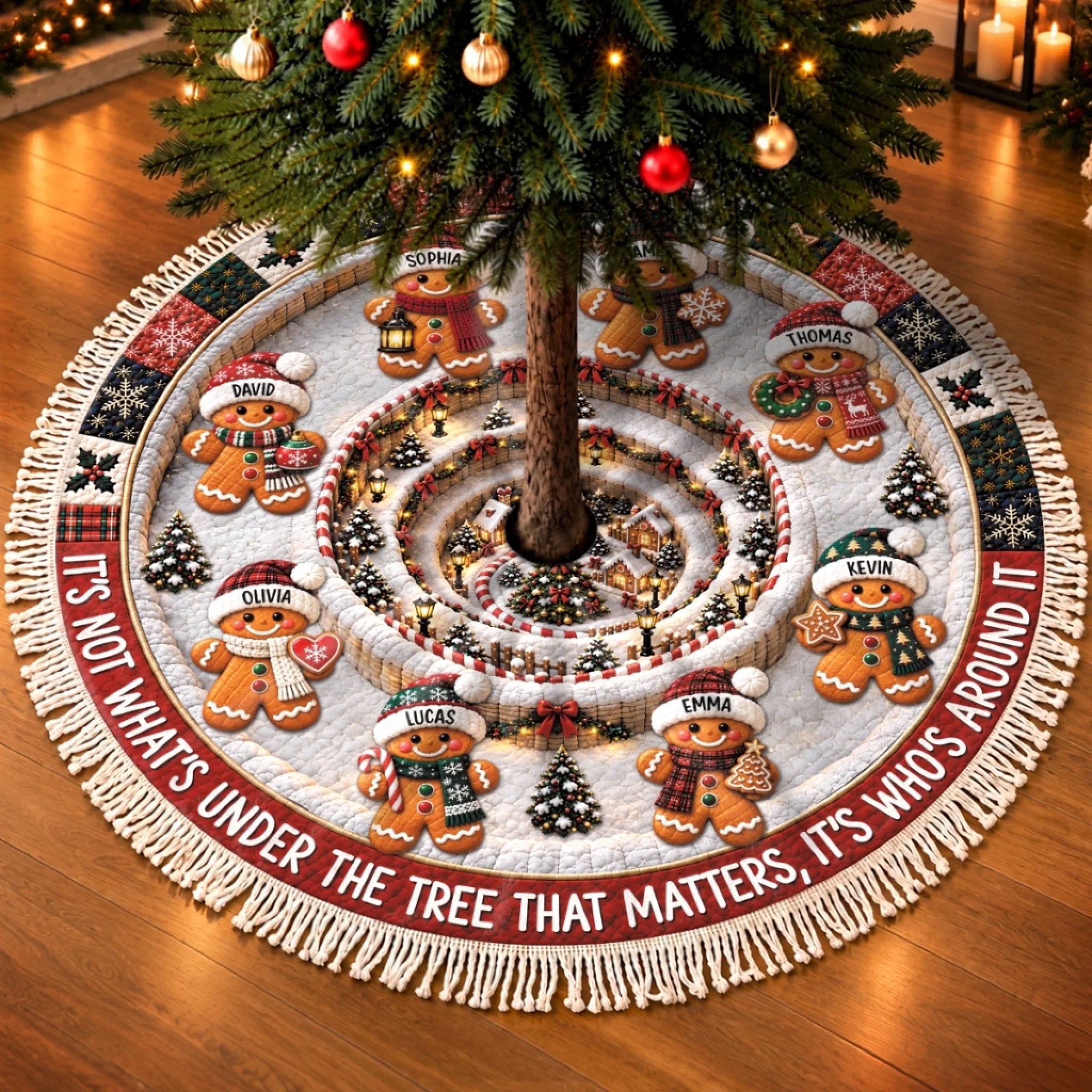 Personalized Christmas Tree Skirt, Custom Family Gift for Mom Dad Brother Sister, Sweetest Family Around the Tree