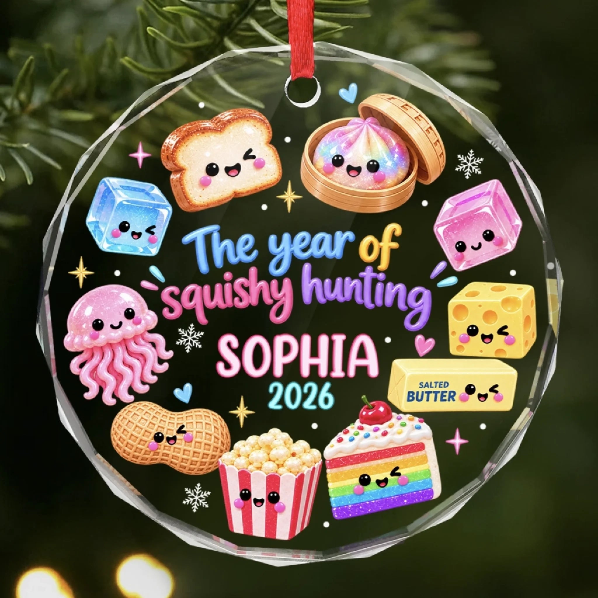 Custom Squishy Circle Glass Ornament, Personalized Christmas or Birthday Gift for Kids
