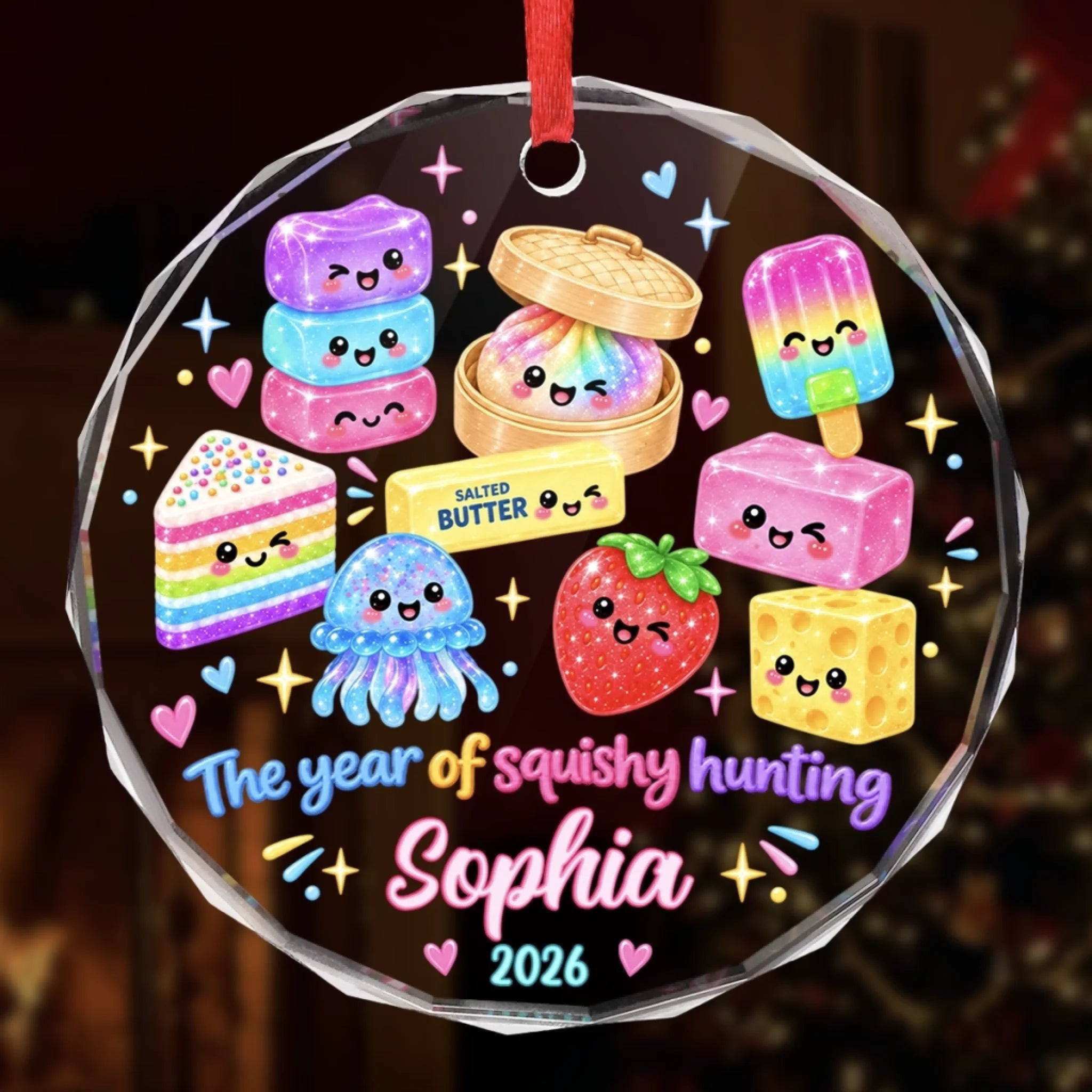 Custom Squishy Circle Glass Ornament Personalized Christmas or Birthday Gift for Kids