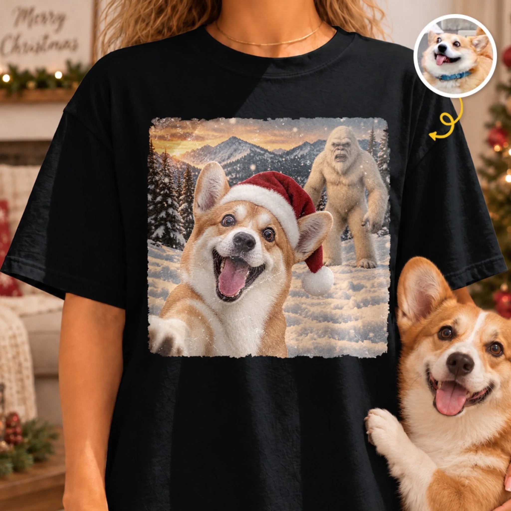 Custom Photo Dog Selfie Comfort T-Shirt, Personalized Gift for Dog Moms, Dog Dads and Cat Lovers