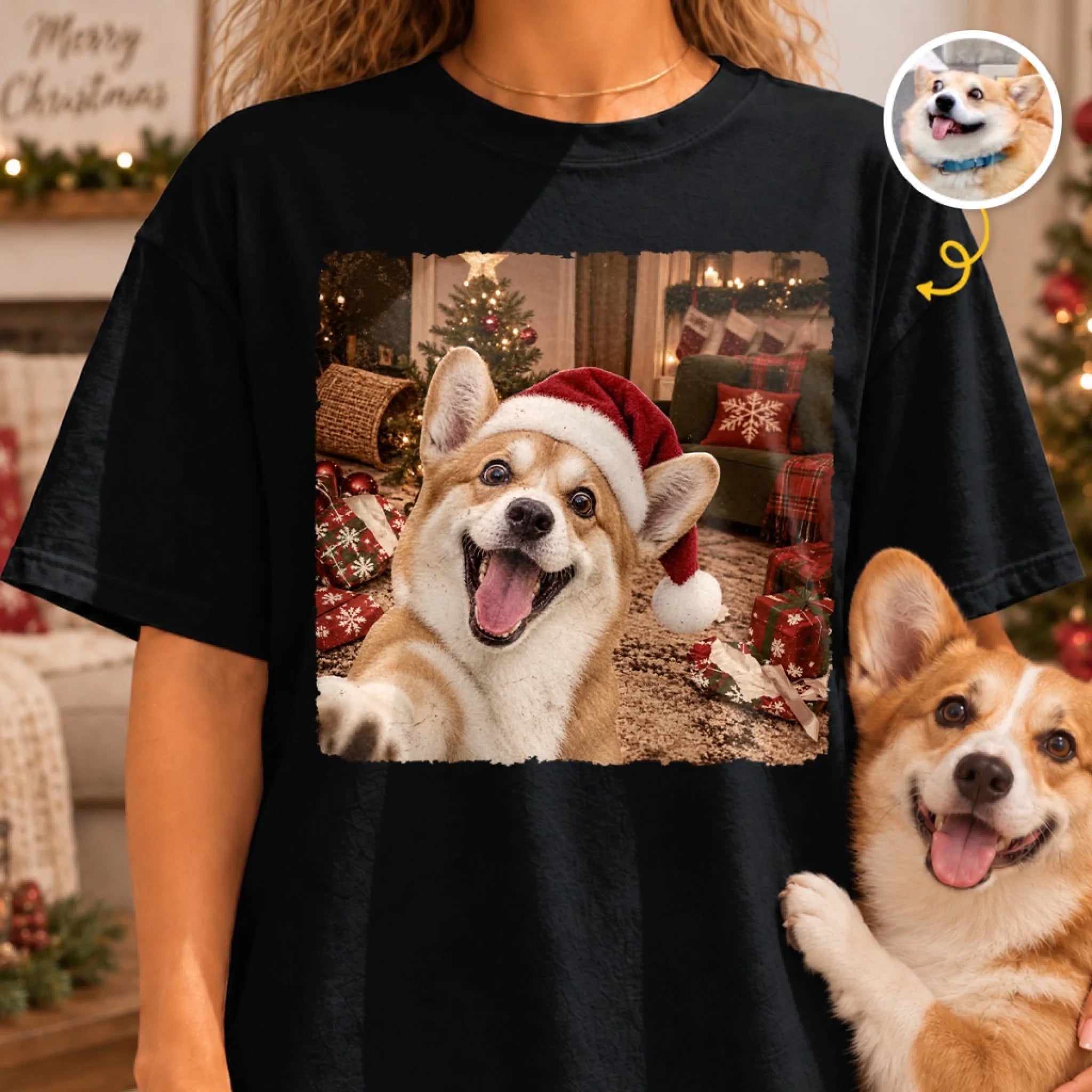 Custom Photo Funny Dog Selfie Comfort T-Shirt, Personalized Gift for Dog Moms, Dads and Cat Lovers