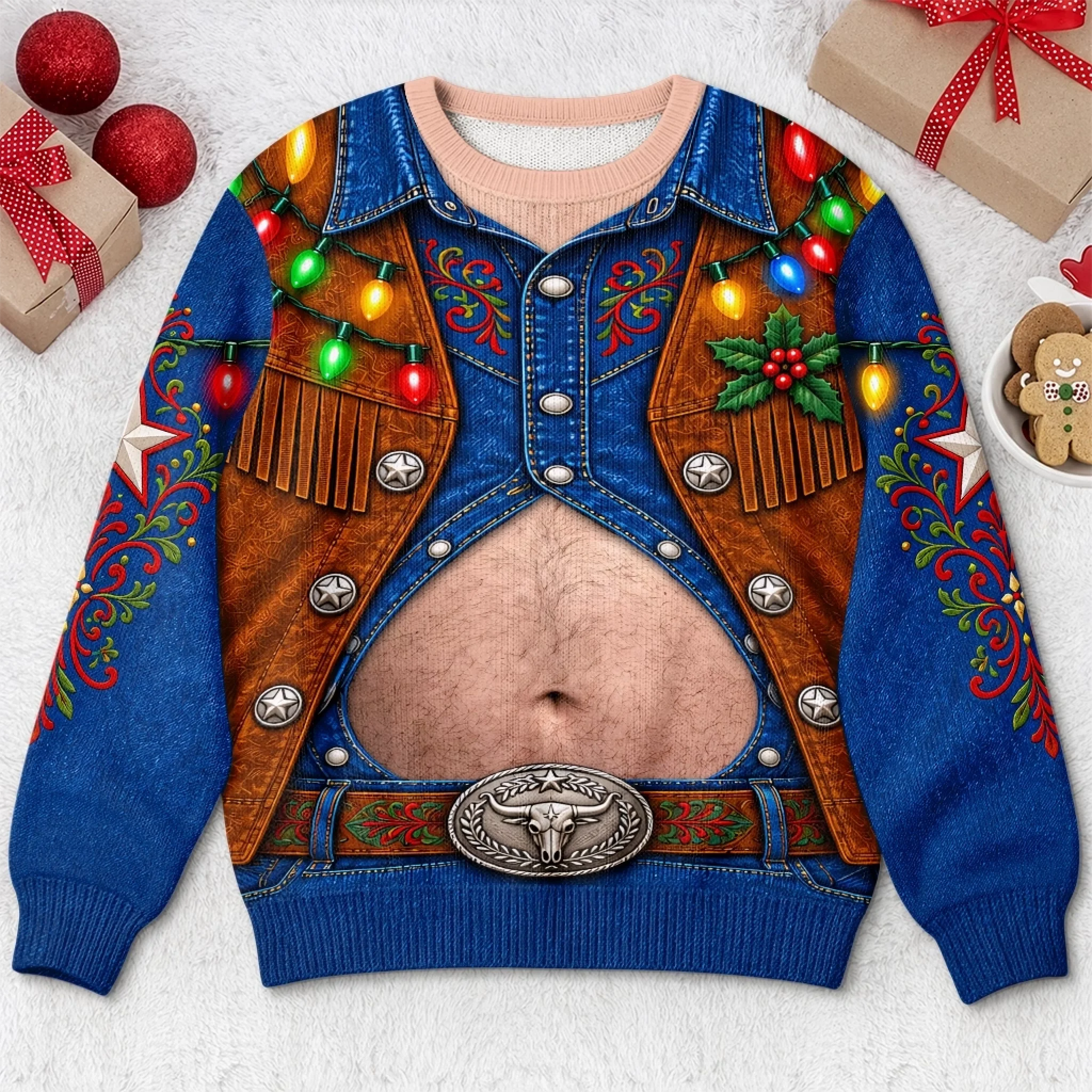Custom Funny Ugly Sweatshirt, Personalized Cowboy Christmas or Birthday Gift for Husband, Dad, Son or Grandpa