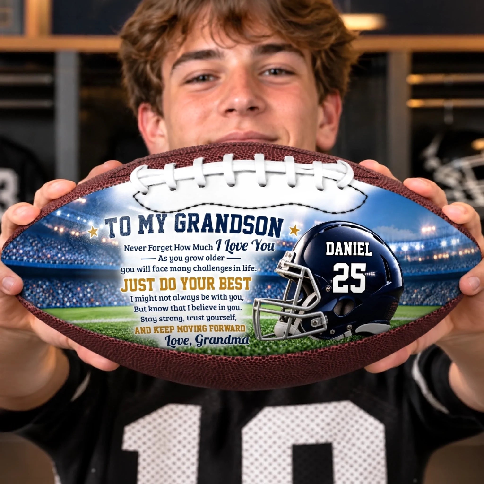 Custom Leather Football Personalized Gift for Son or Grandson American Football Fans