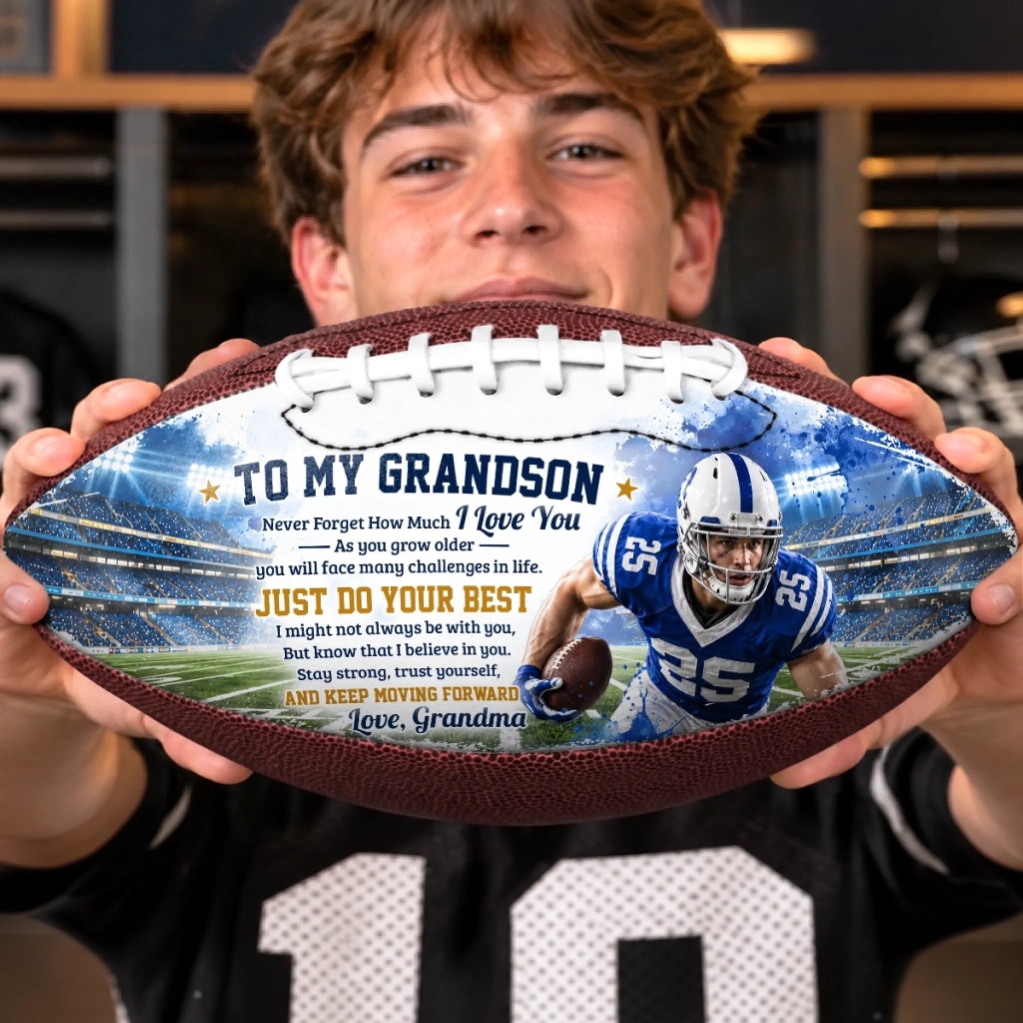 Custom Photo Leather Football Personalized Birthday Gift for Son Grandson and Football Fans