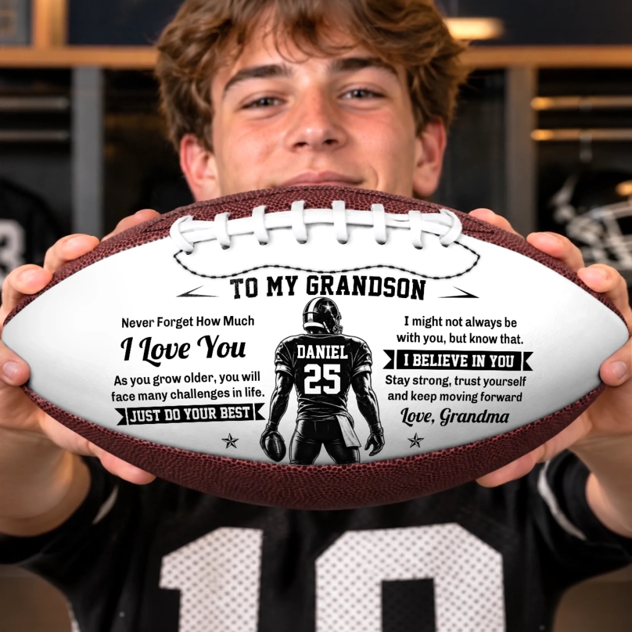 Custom Leather Football Personalized Birthday Gift for Son or Grandson, Never Give Up on Dreams