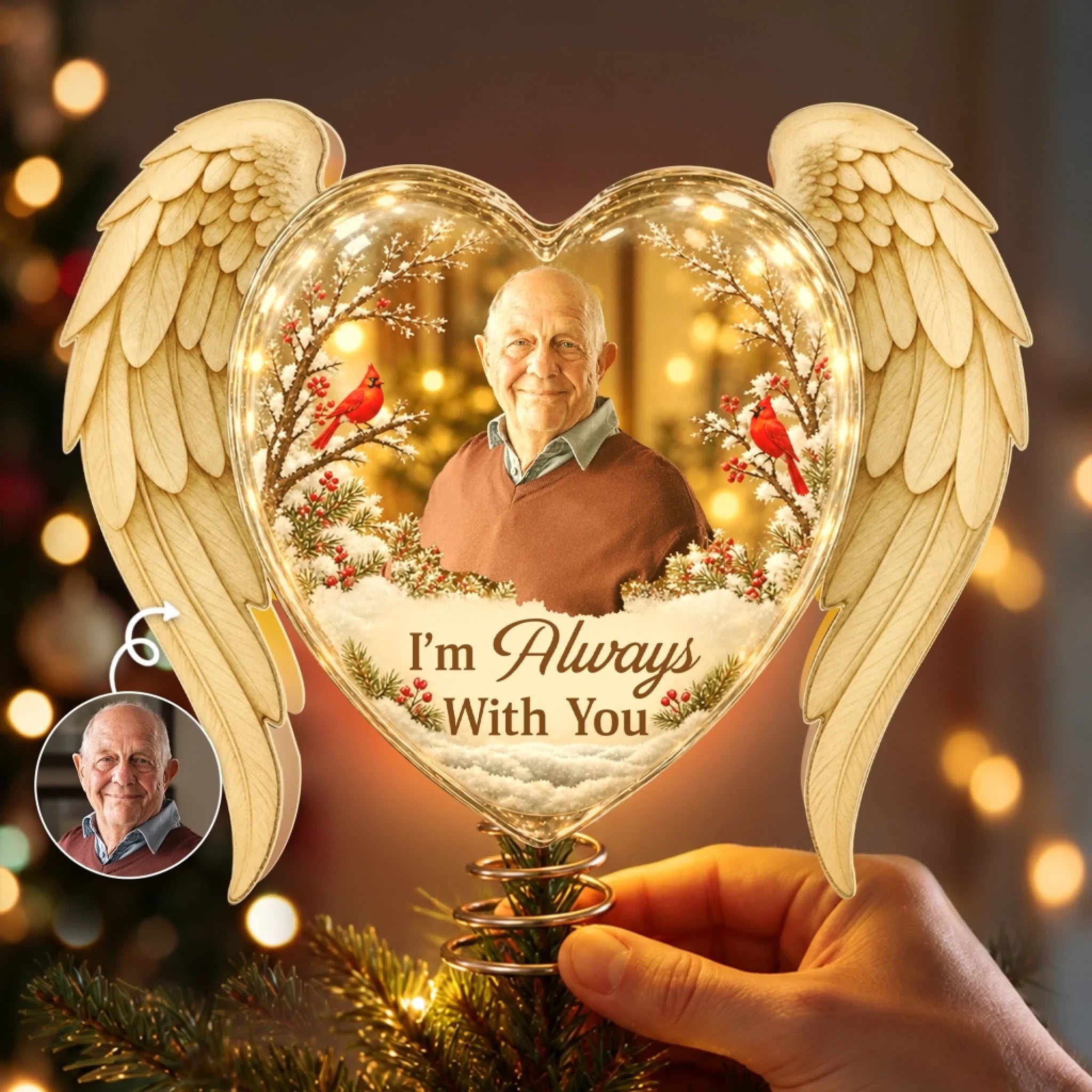 Custom Photo LED Tree Topper Personalized Memorial Sympathy Gift for Loss of Mom or Dad