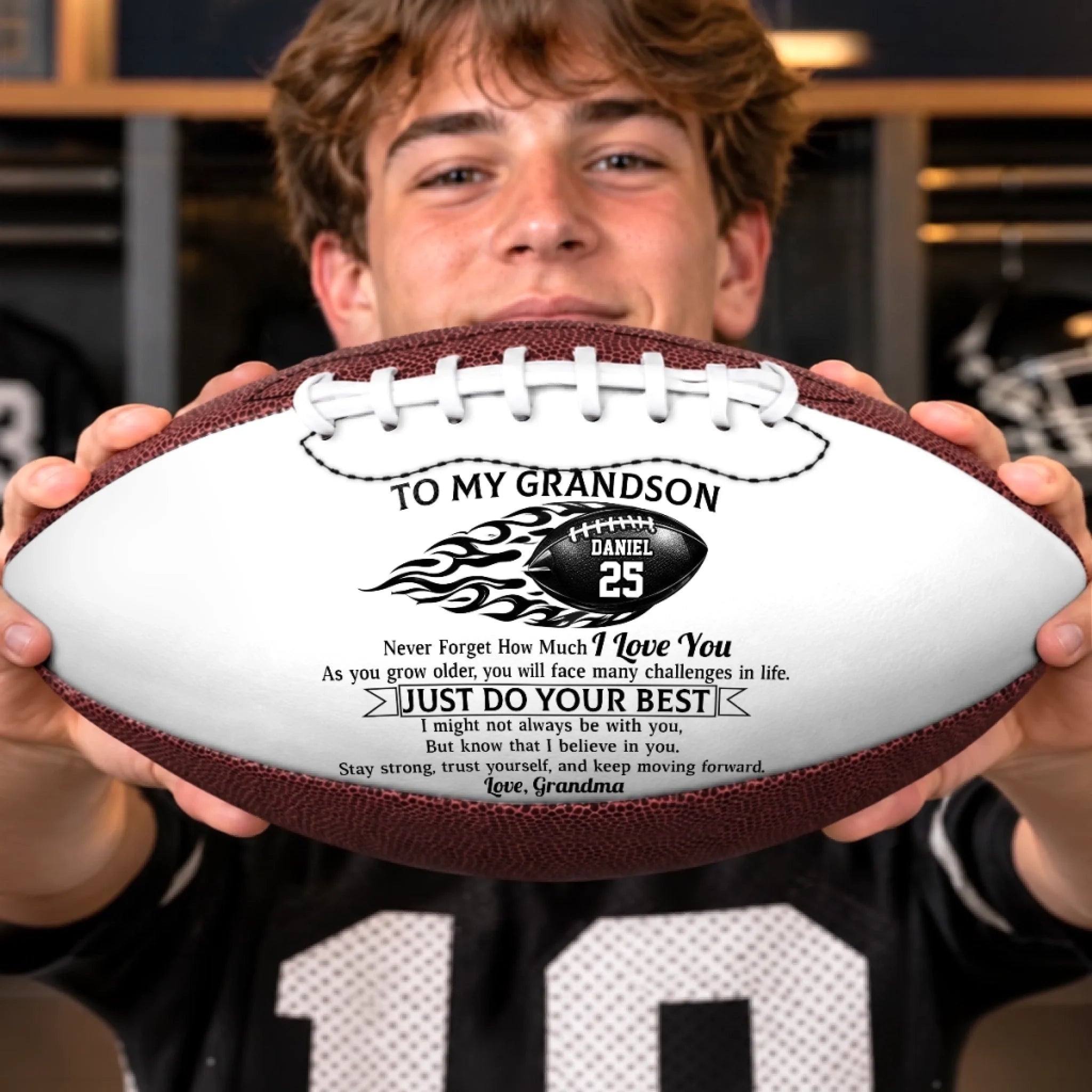 Custom Leather Football Personalized Birthday Gift for Son or Grandson, American Football Keepsake