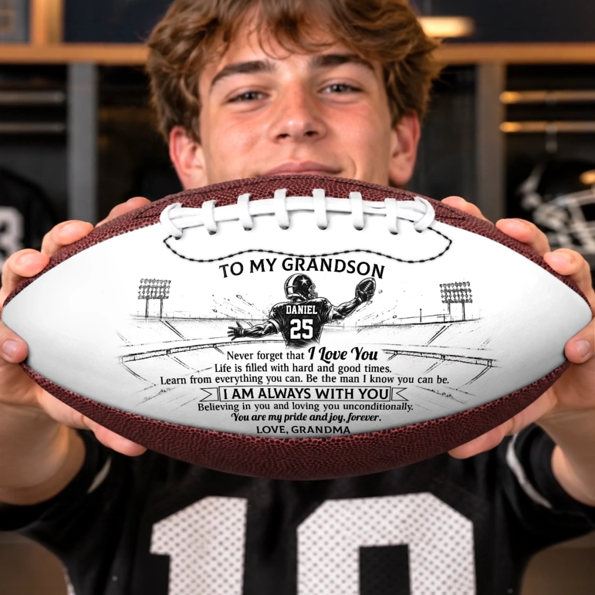 Custom Leather Football Personalized Birthday Gift for Son or Grandson, Always Remember I Am With You