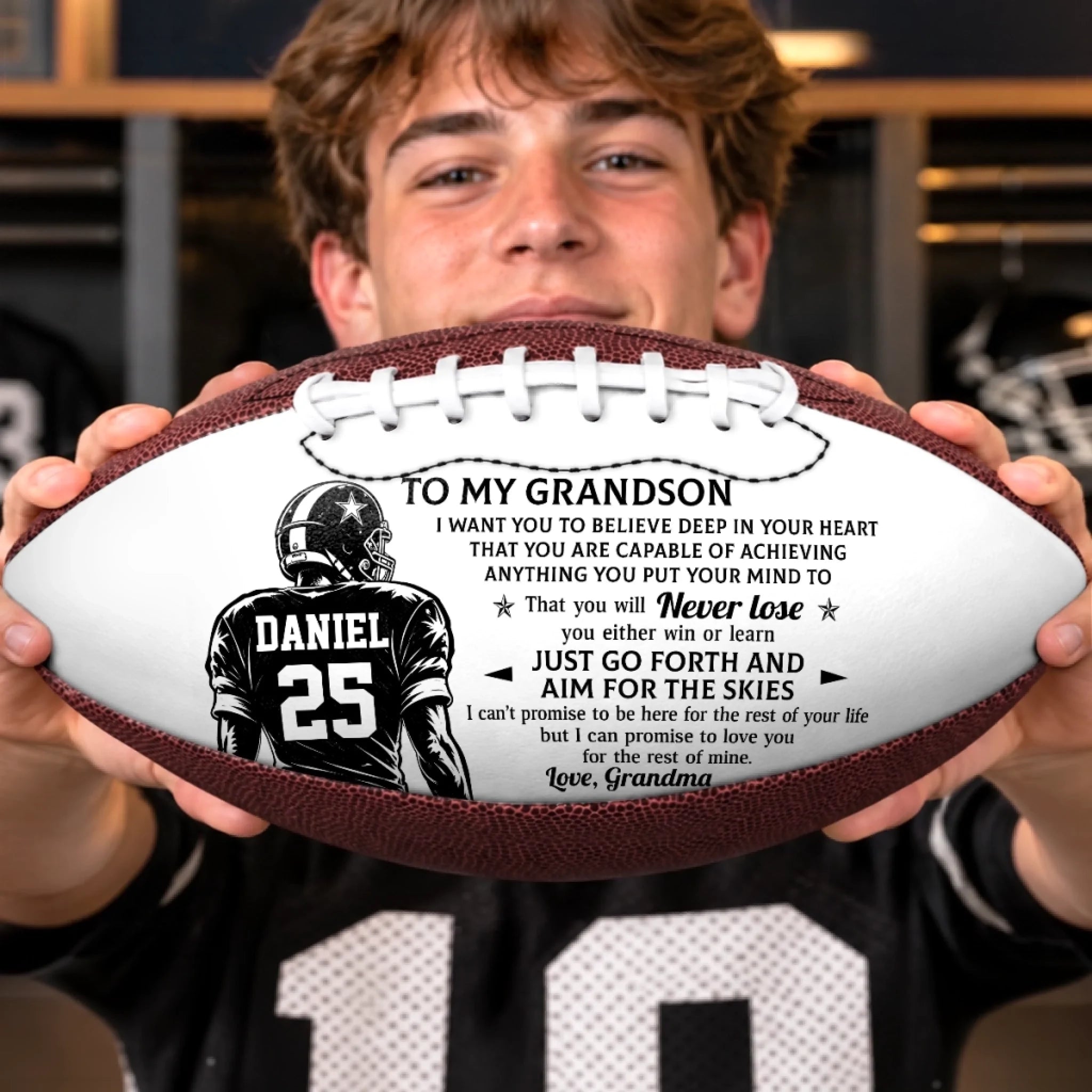 Personalized Leather Football, Custom Birthday Gift for Son or Grandson, Believe In Your Endless Power