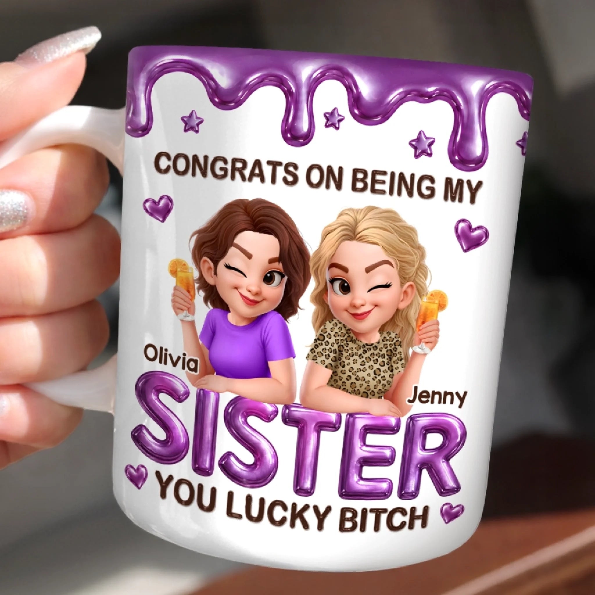 Custom 3D Inflated Effect Printed Mug, Personalized Best Friend Birthday Gift for Women, Sisters and BFFs