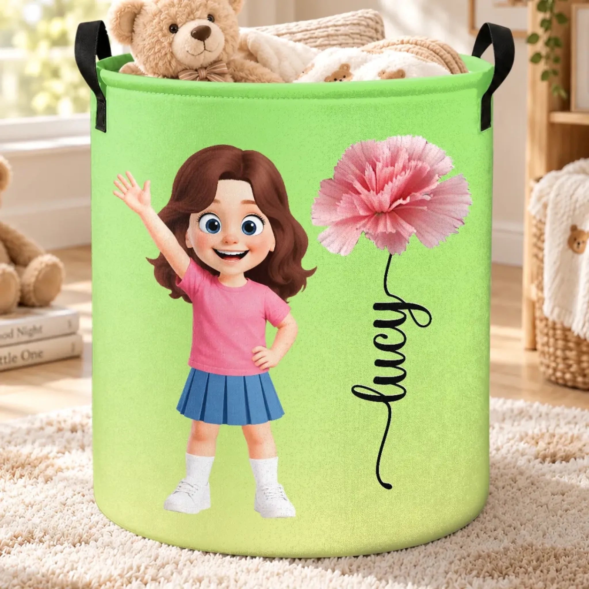 Custom Laundry Basket for Kids, Personalized Floral Birthday Gift for Girls