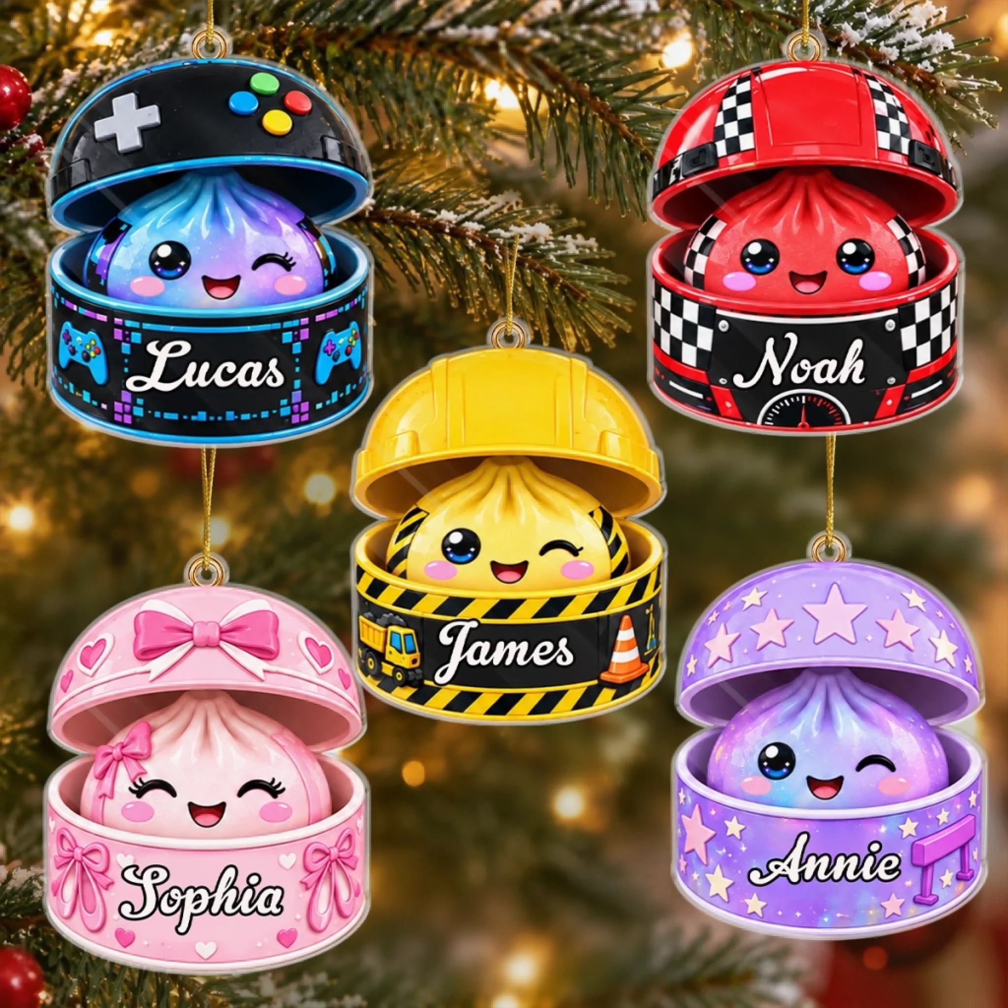 Custom Dumpling Squishy Acrylic Ornament, Personalized Christmas or Birthday Gift for Kids
