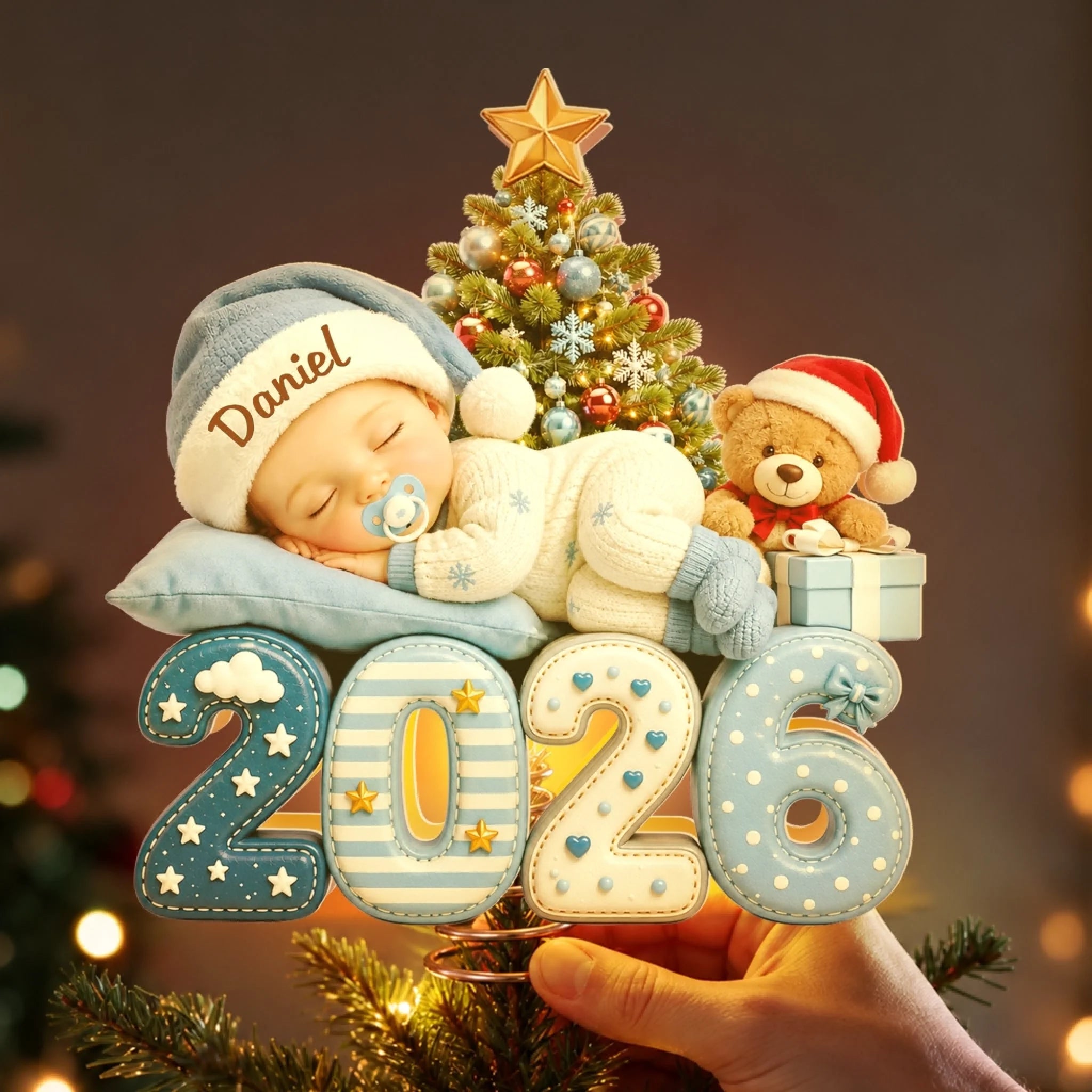 Custom LED Tree Topper Personalized Christmas Gift for Baby Shower Gender Reveal New Parents