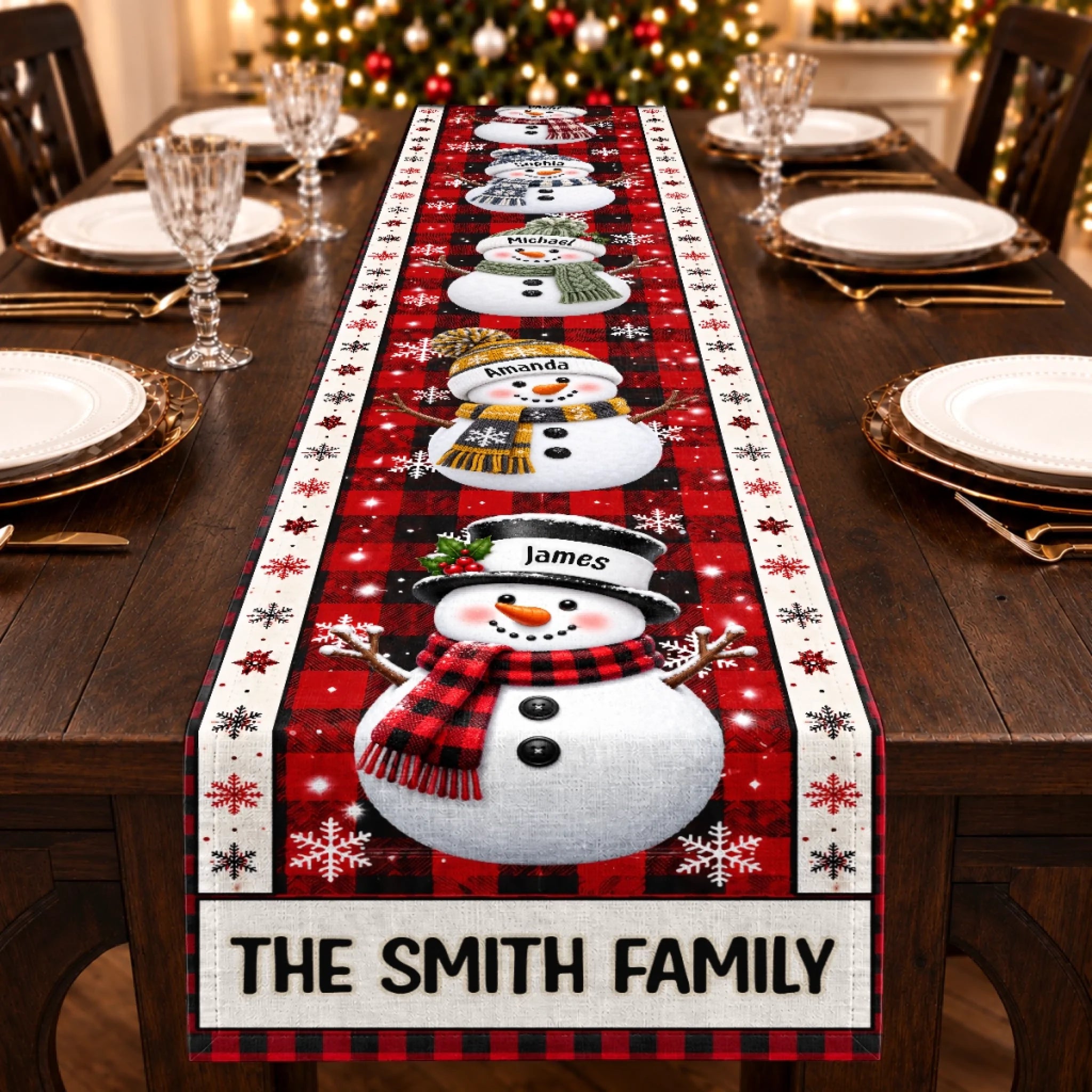 Personalized Snowman Table Runner, Custom Christmas or Birthday Gift for Mom, Dad, Brother, Sister