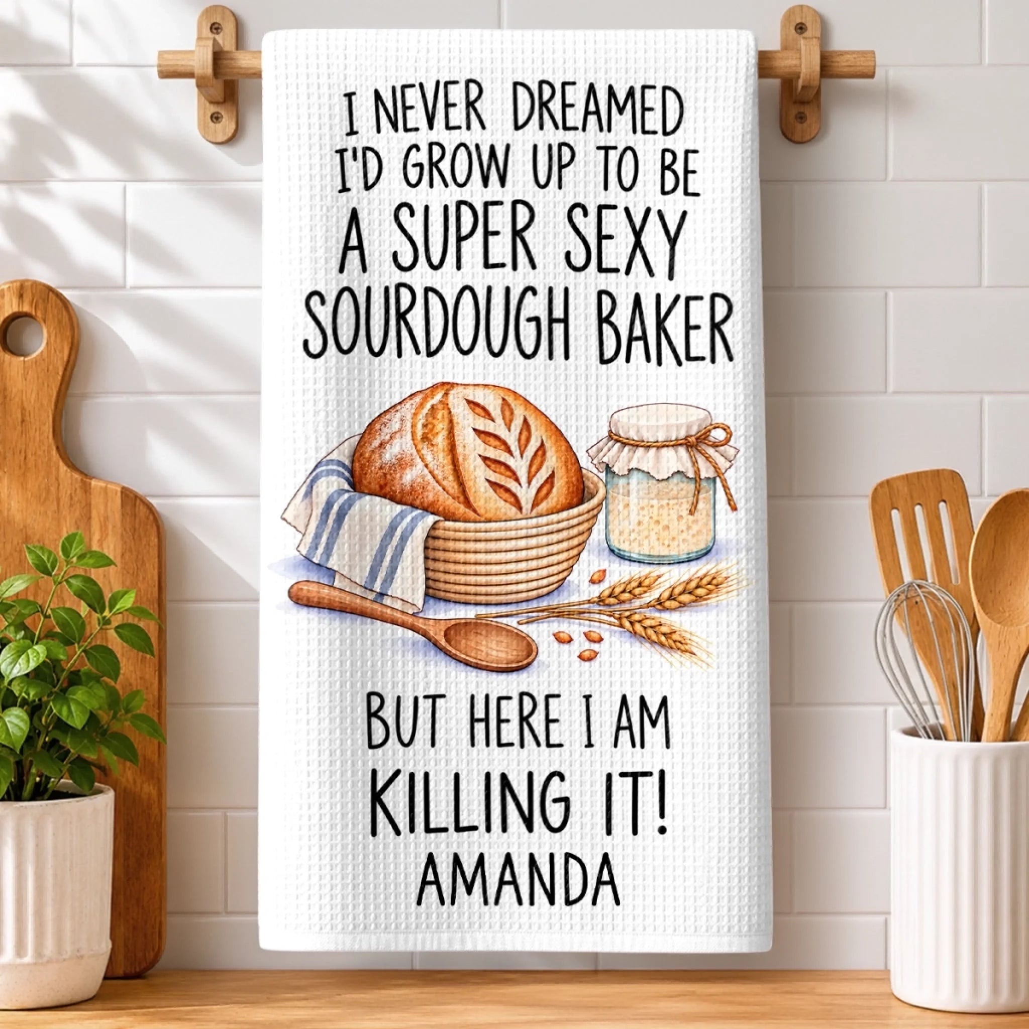 Custom Kitchen Towel Personalized Birthday Gift for Sourdough Bread Bakers Born to Bake