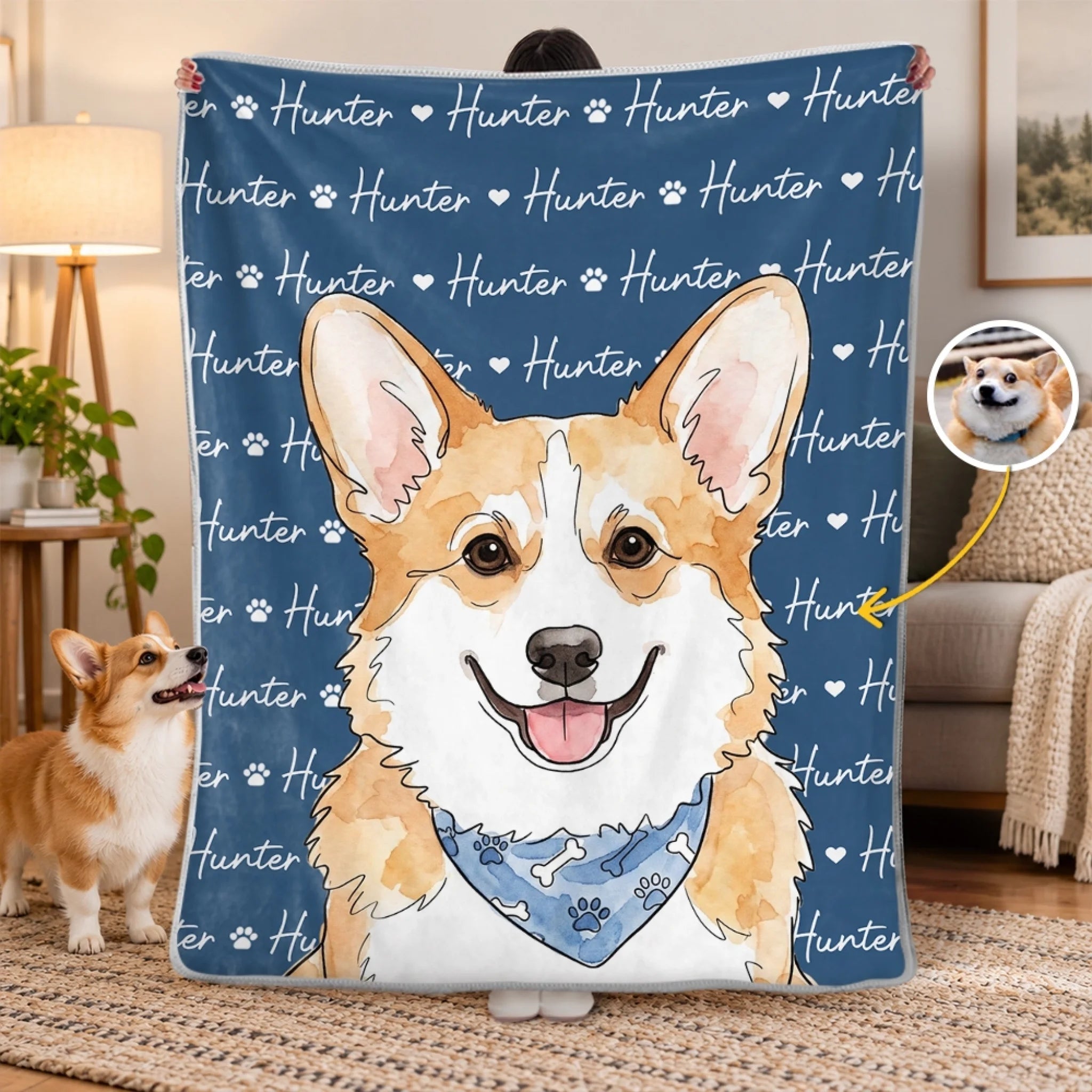 Custom Dog Photo Portrait Personalized Blanket, Pet Memorial Gift for Dog Lovers