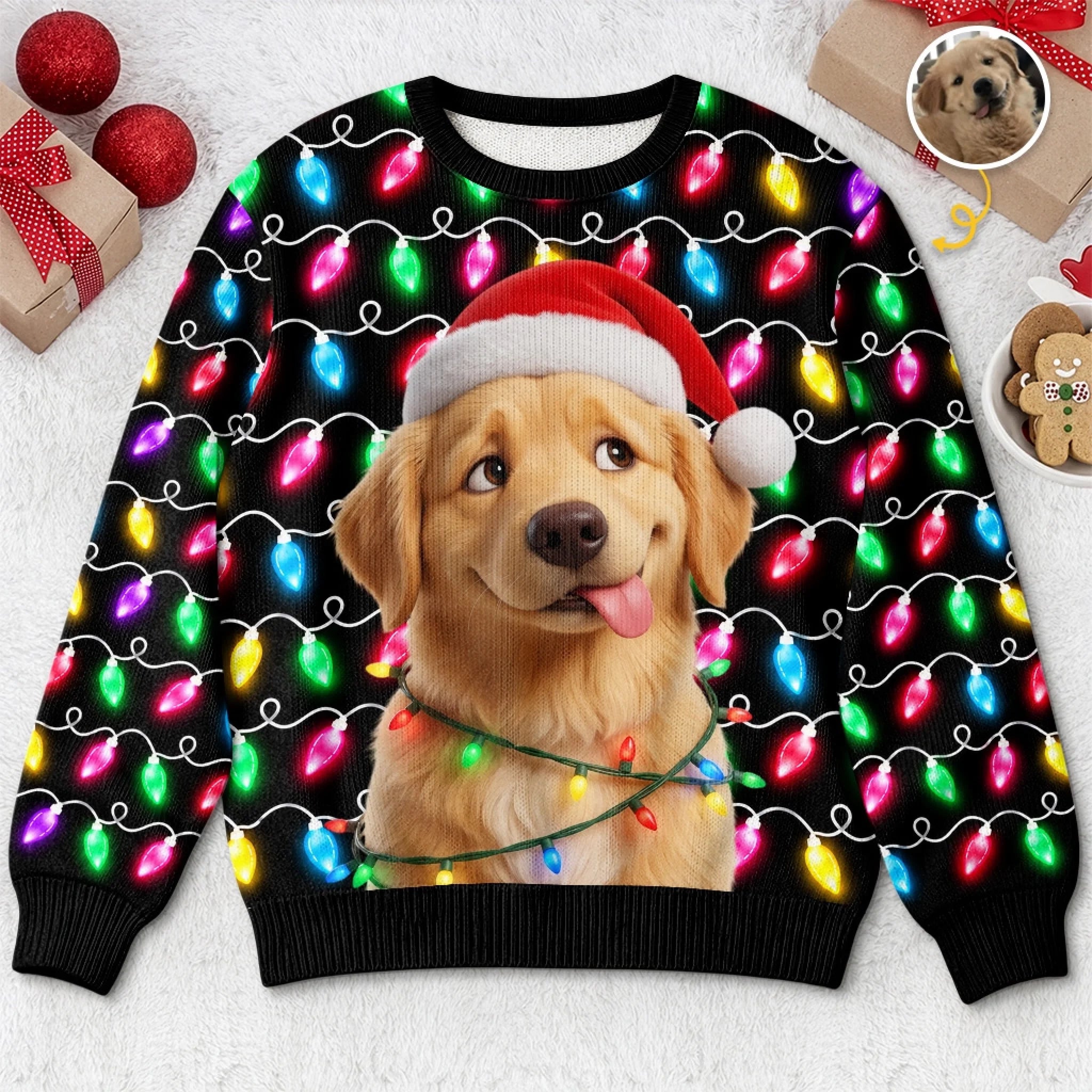 Custom Photo Christmas Dog Ugly Sweatshirt, Personalized Pet Gift for Dog Lovers