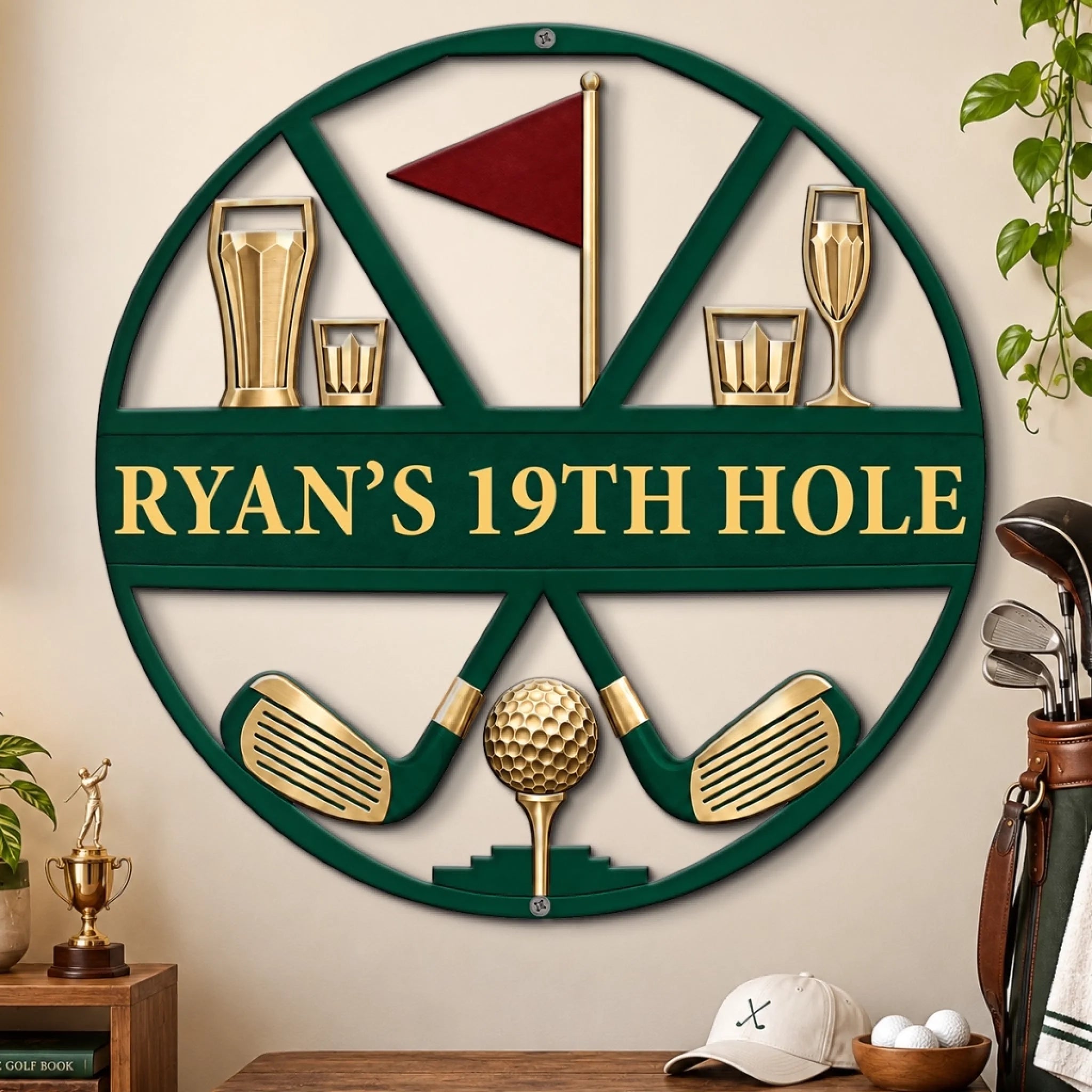 Personalized Golf 19th Hole Decor Custom Shaped Metal Sign for Golfer Gift