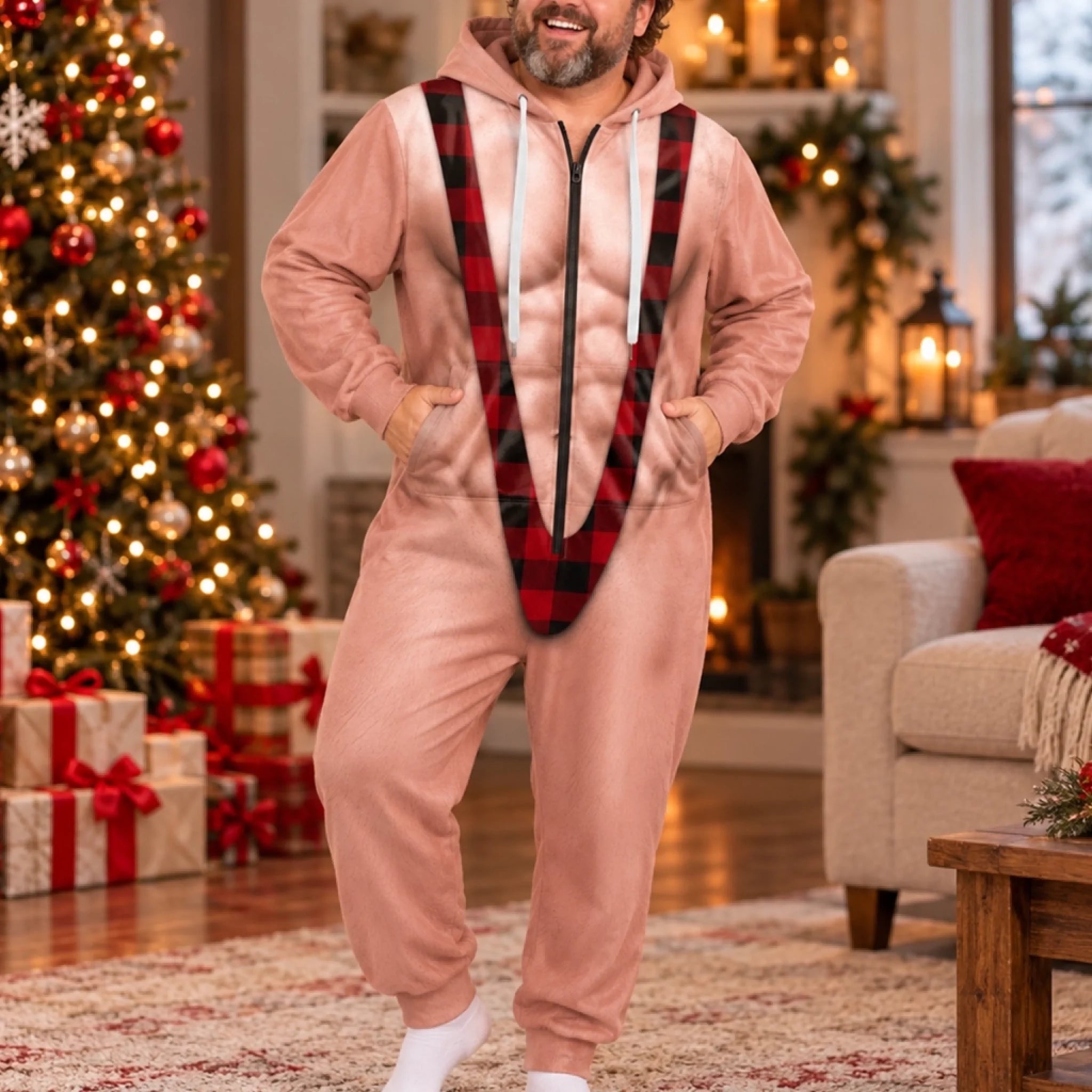 Personalized Funny Christmas Adult Onesie, Custom One-Piece Pajama Gift