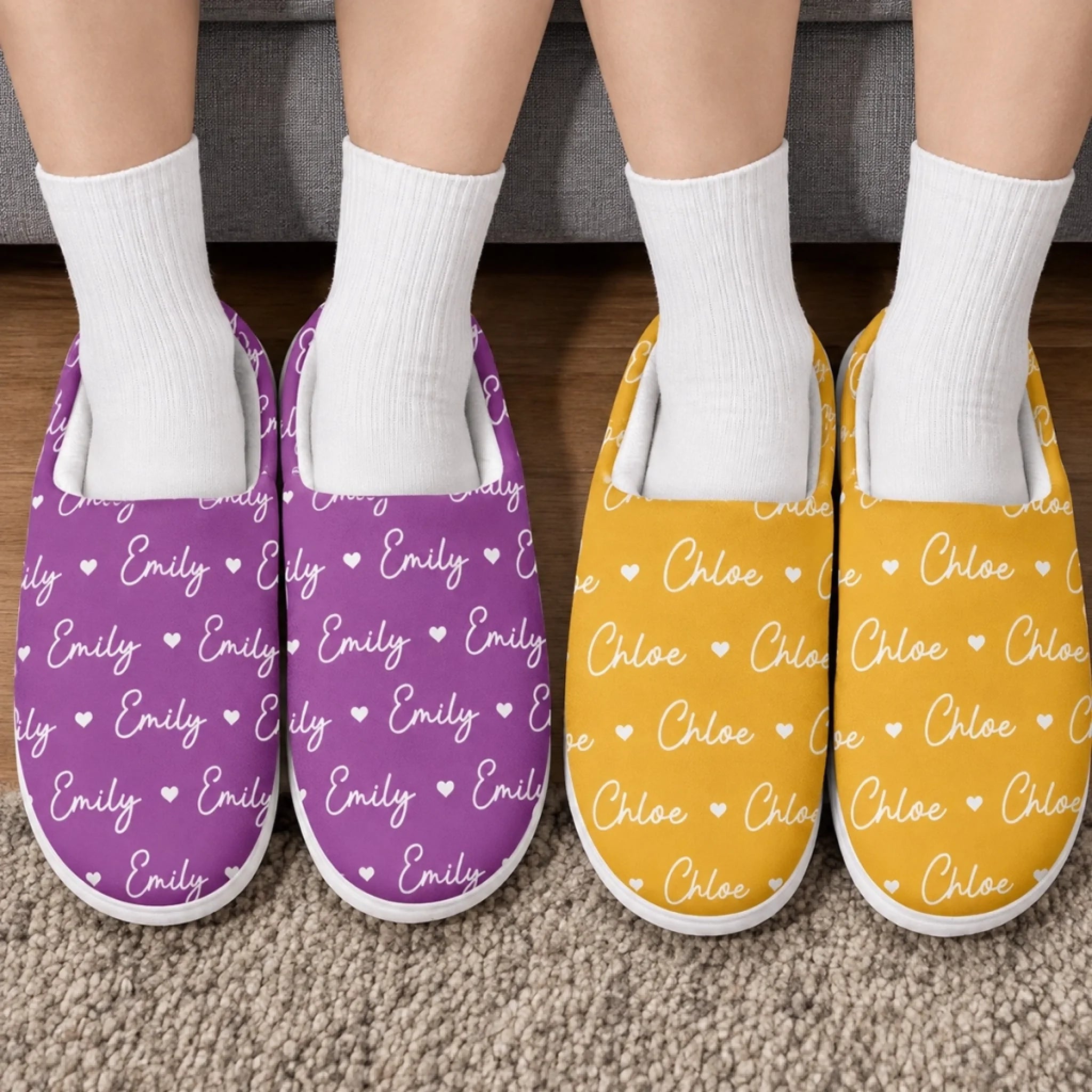 Custom Name Heart Fluffy Slippers - Personalized Cozy Gift Slippers for Women