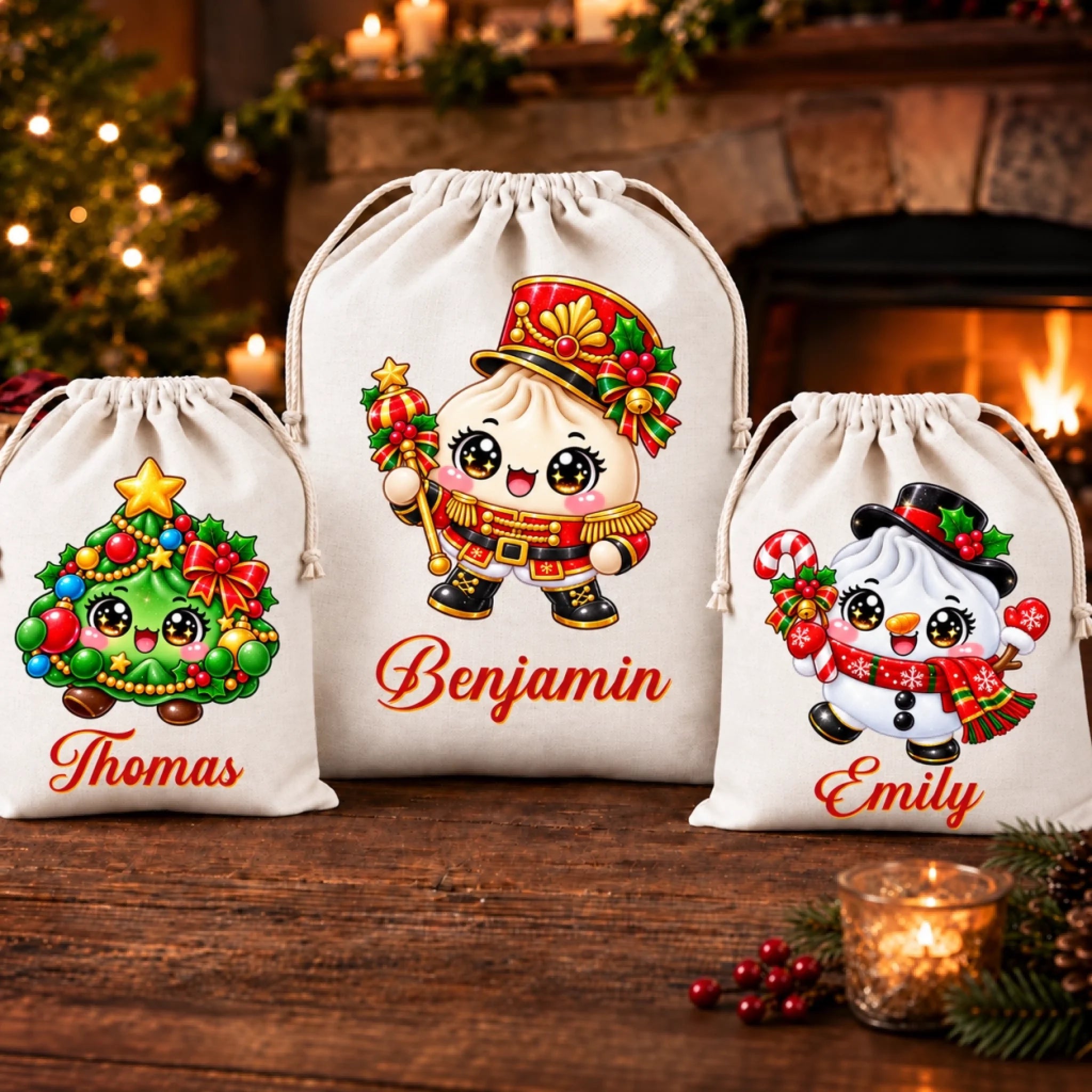 Custom Christmas Dumpling Squishy Personalized Drawstring Gift Bag for Holiday Gifts