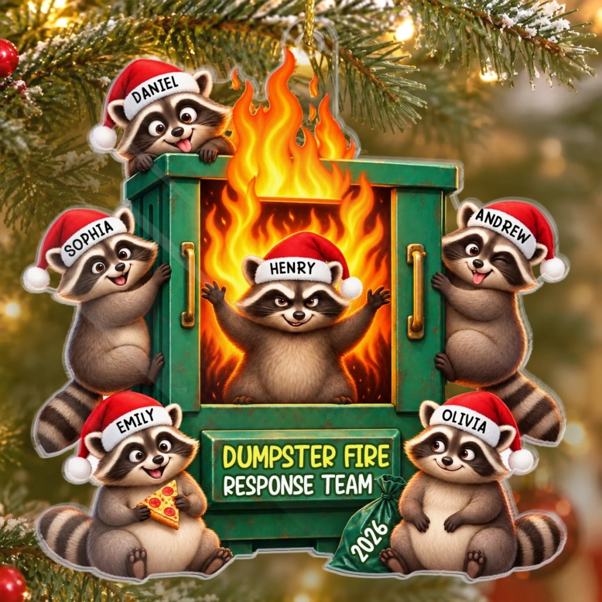 Personalized Dumpster Fire Response Team Acrylic Christmas Ornament Gift for Coworkers