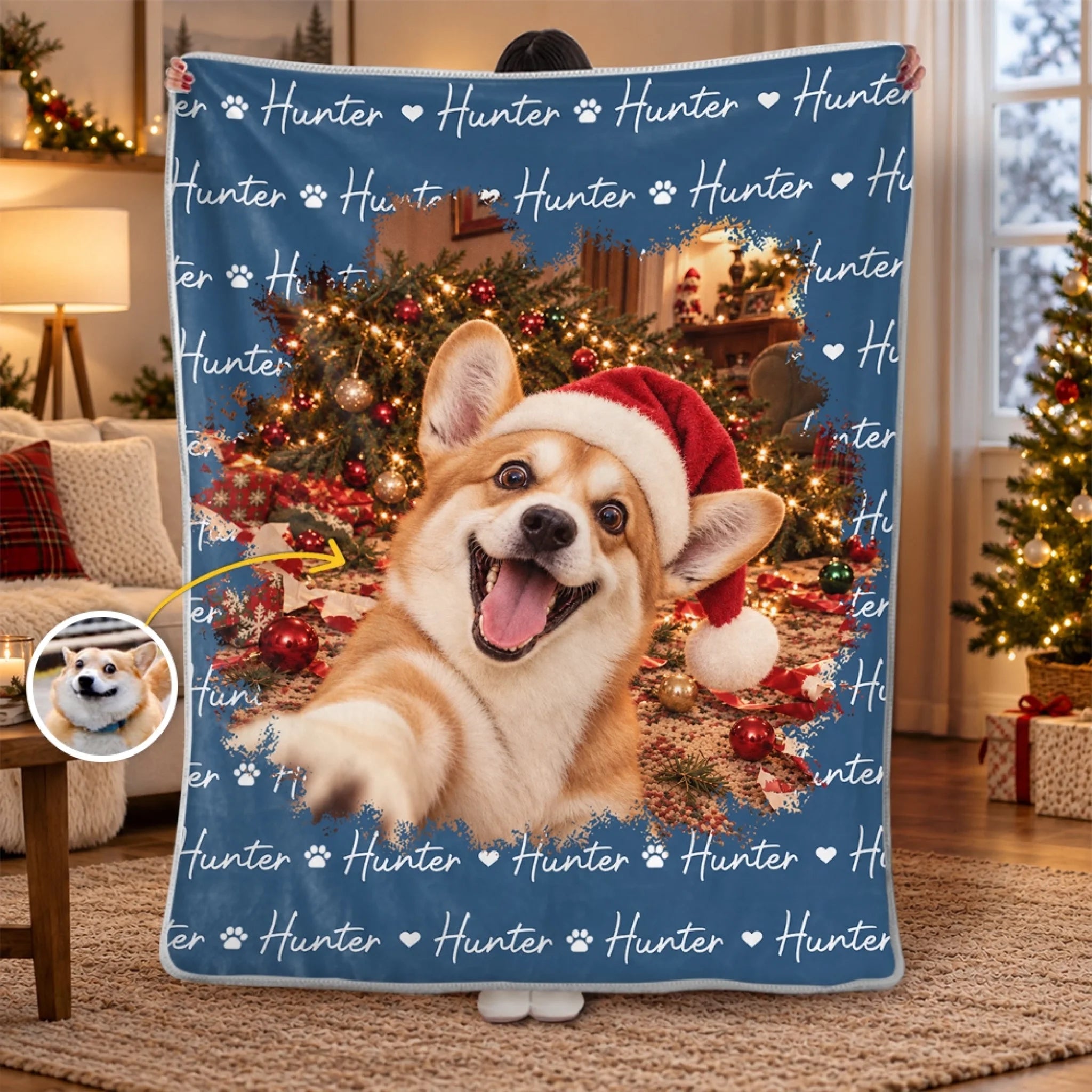 Personalized Funny Dog Selfie Photo Christmas Blanket, Custom Gift for Dog Lovers