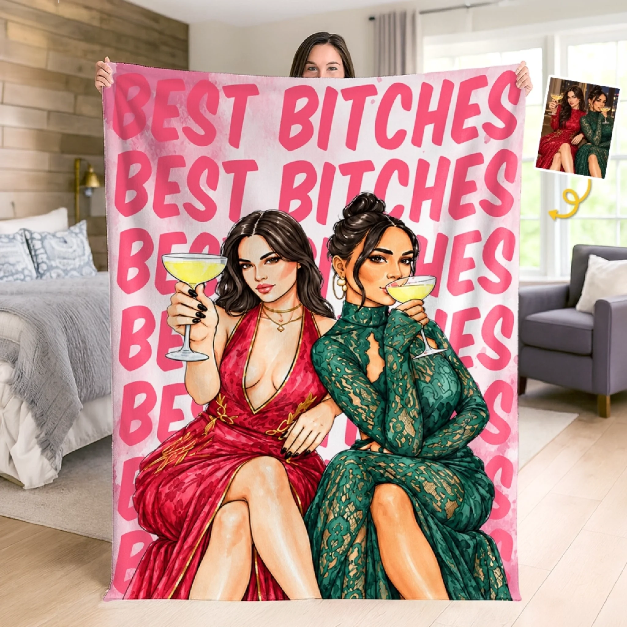 Custom Photo Best Friends Blanket, Personalized Besties Gift with Your Favorite Picture