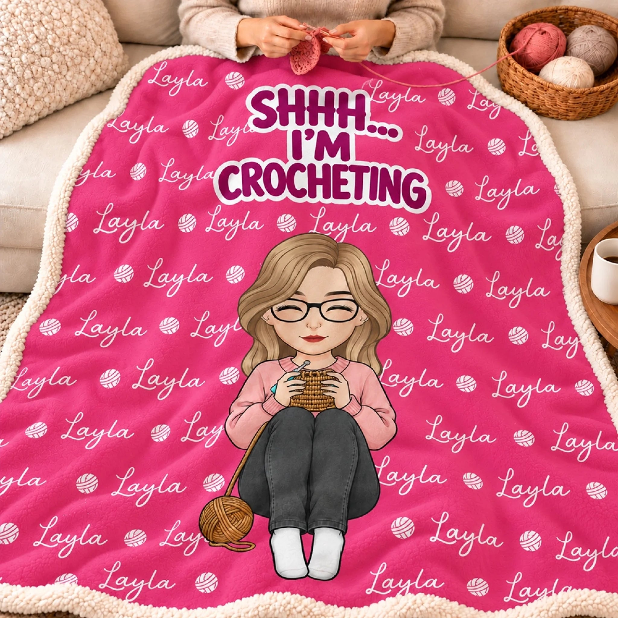 Custom Shhh I'm Crocheting Personalized Blanket, Cozy Gift for Crocheters and Crochet Lovers