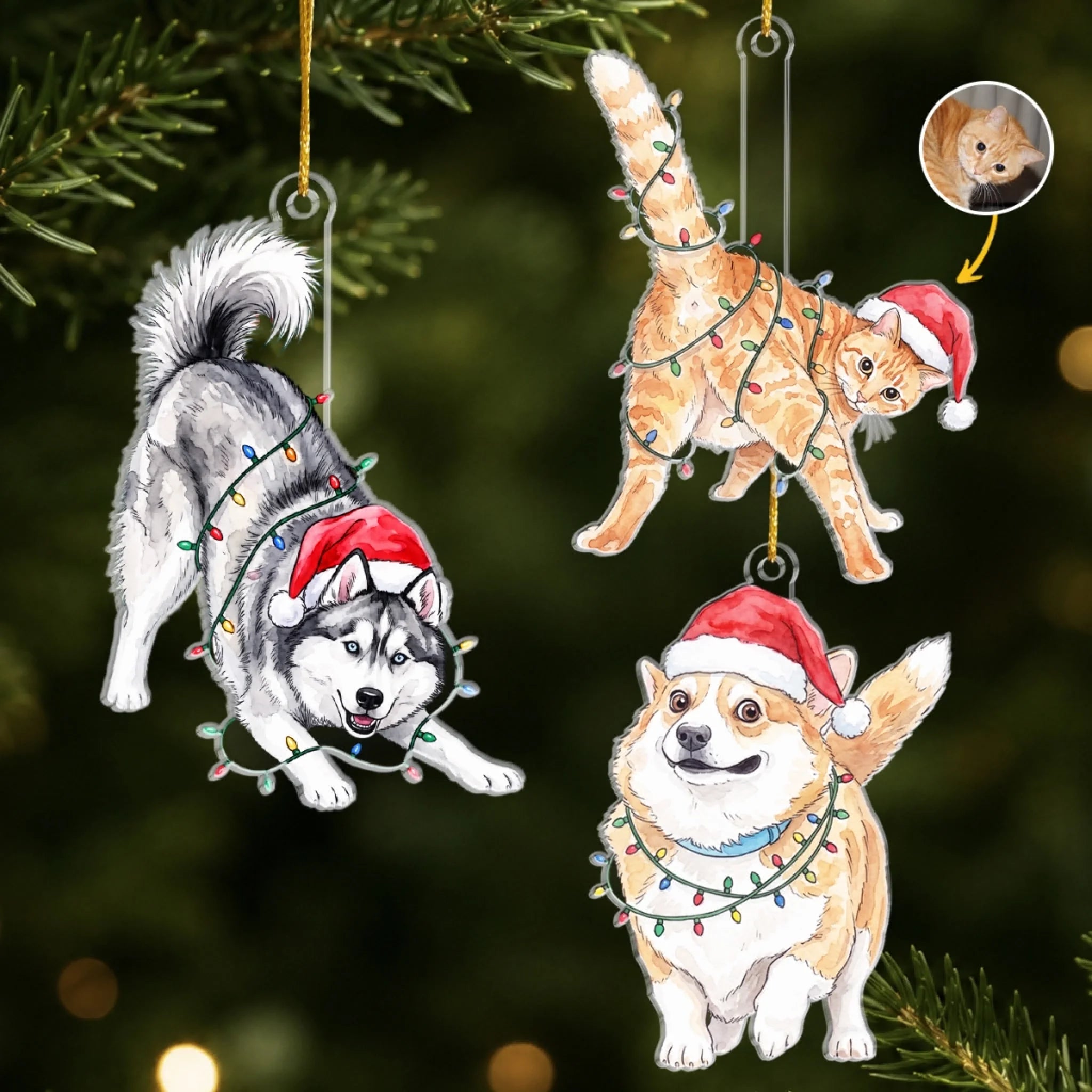 Personalized Acrylic Christmas Pet Ornament with Custom Photo, Festive Gift for Pet Lovers