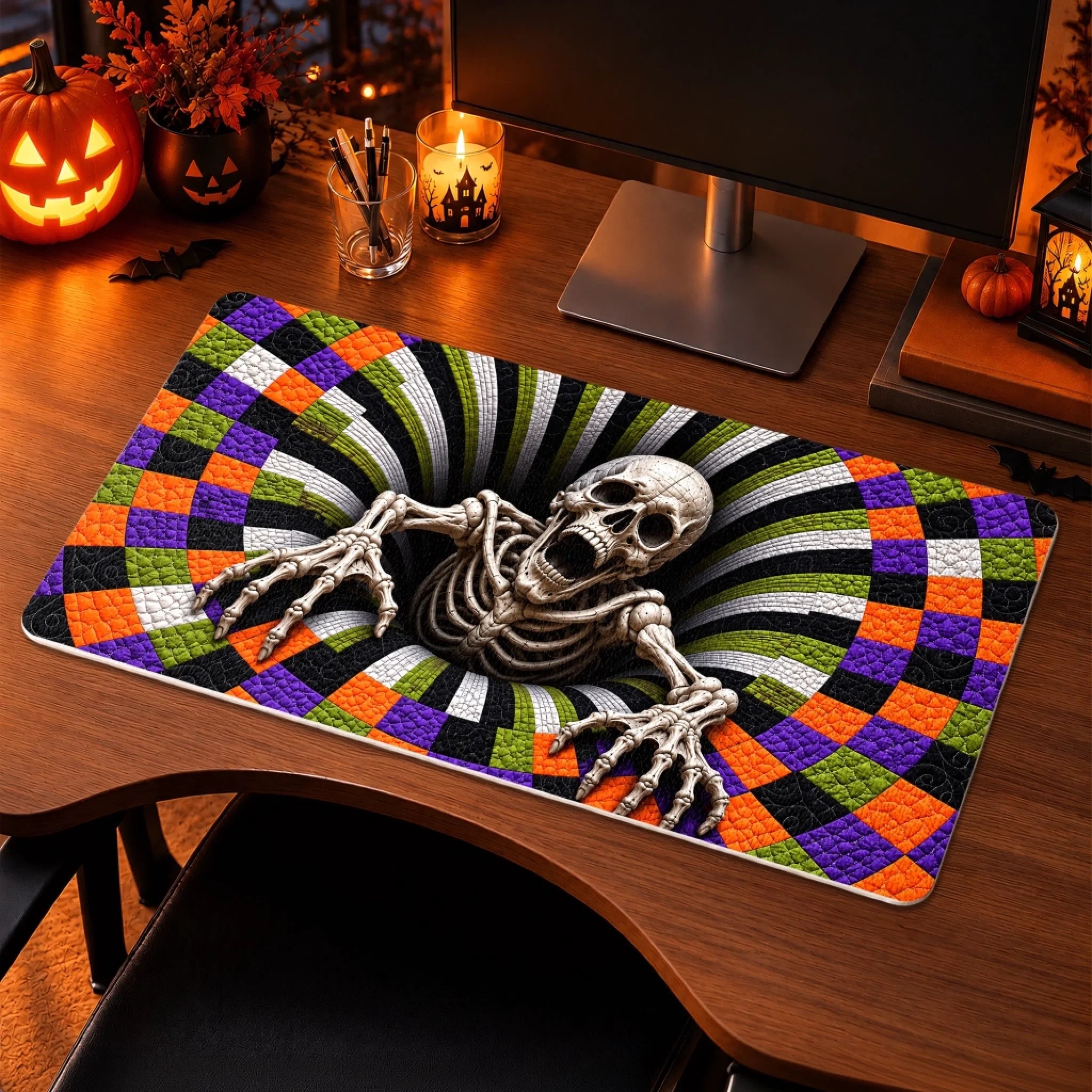 Custom Halloween Skeleton Desk Mat, Personalized Spooky Desk Decor Gift for Home Office
