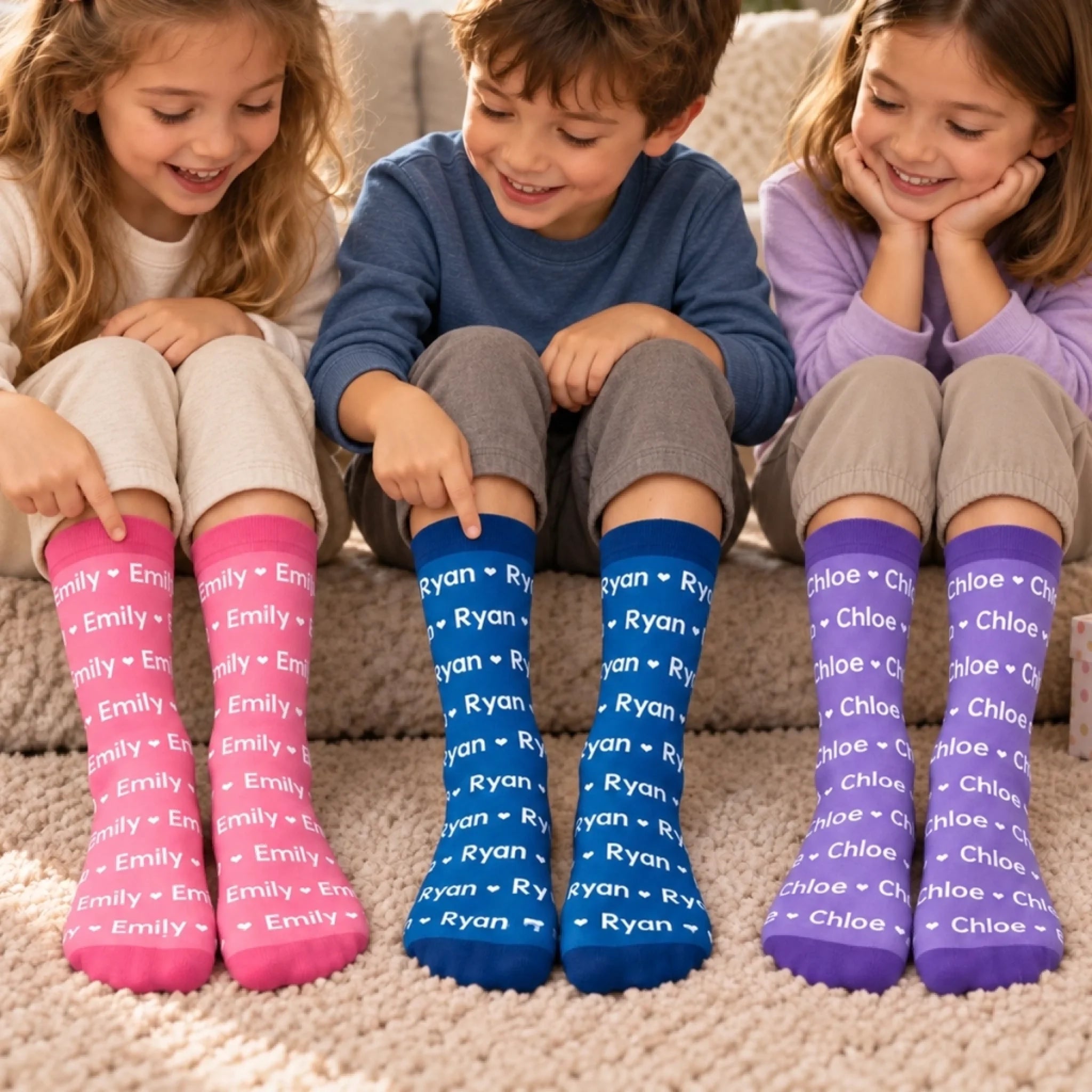 Custom Name Heart Pattern Kids Middle Tube Socks - Personalized Gift for Children