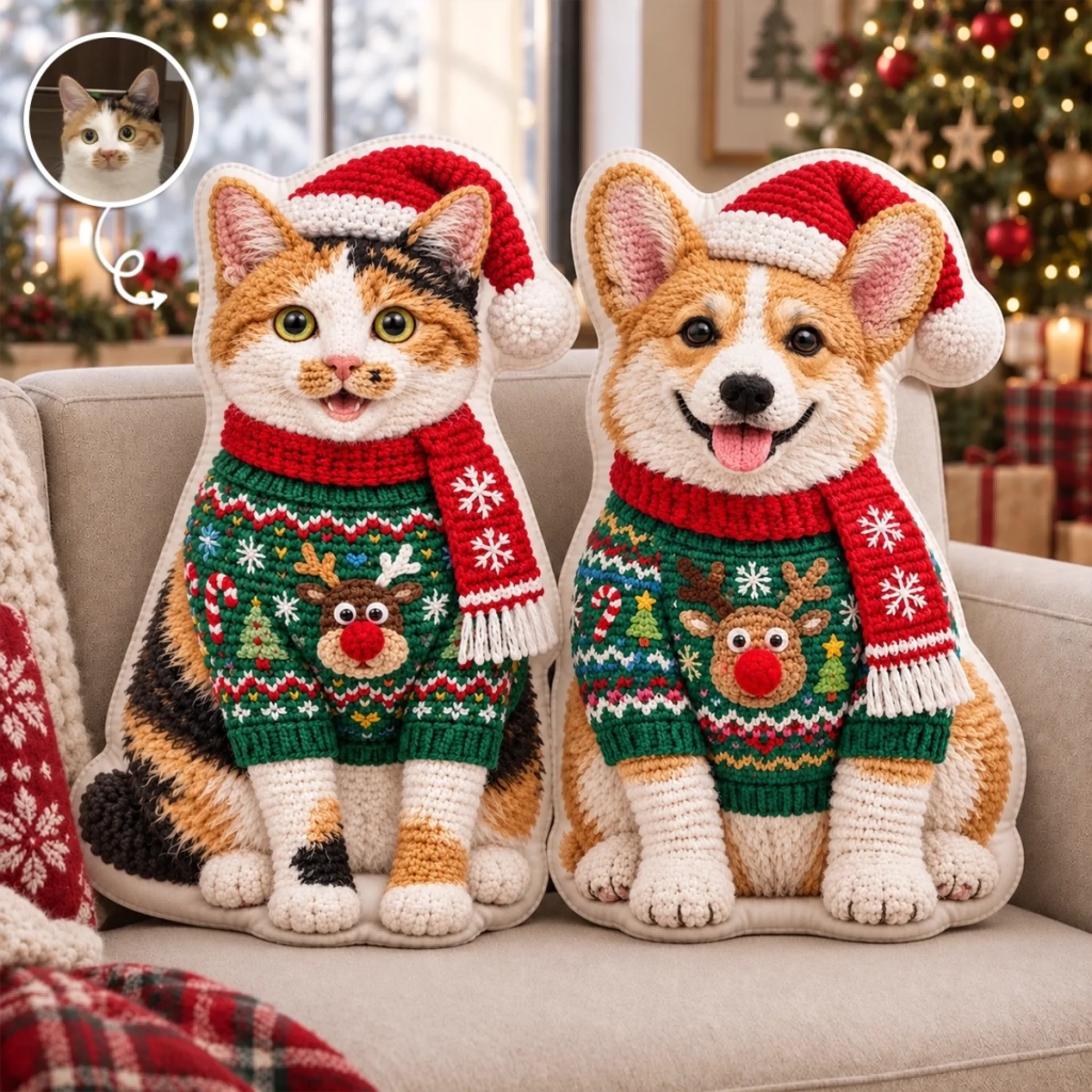 Custom Photo Christmas Pet Gift Personalized Shaped Pillow for Dog and Cat Lovers