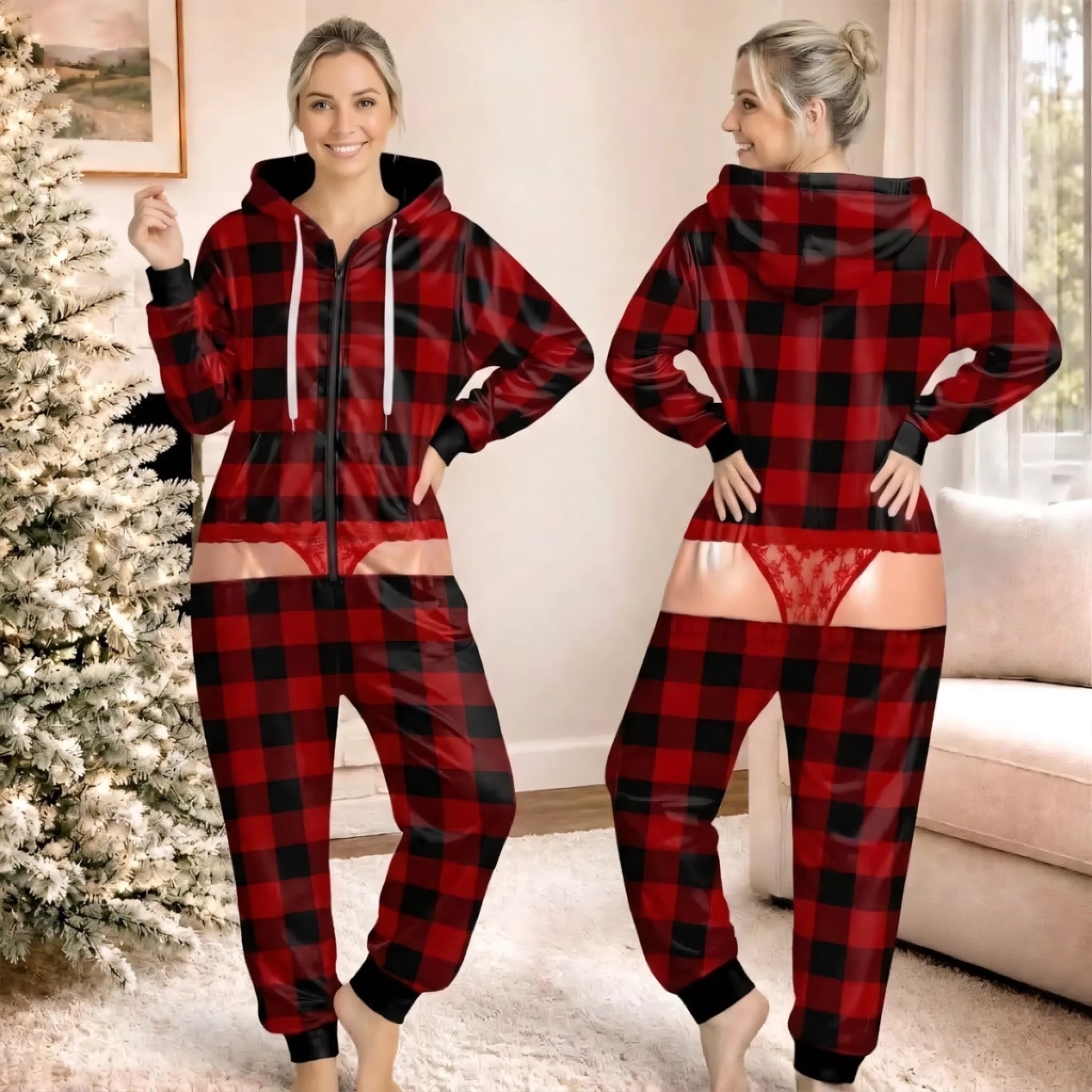 Custom Funny Christmas Buffalo Plaid Personalized Adult Onesie Gift