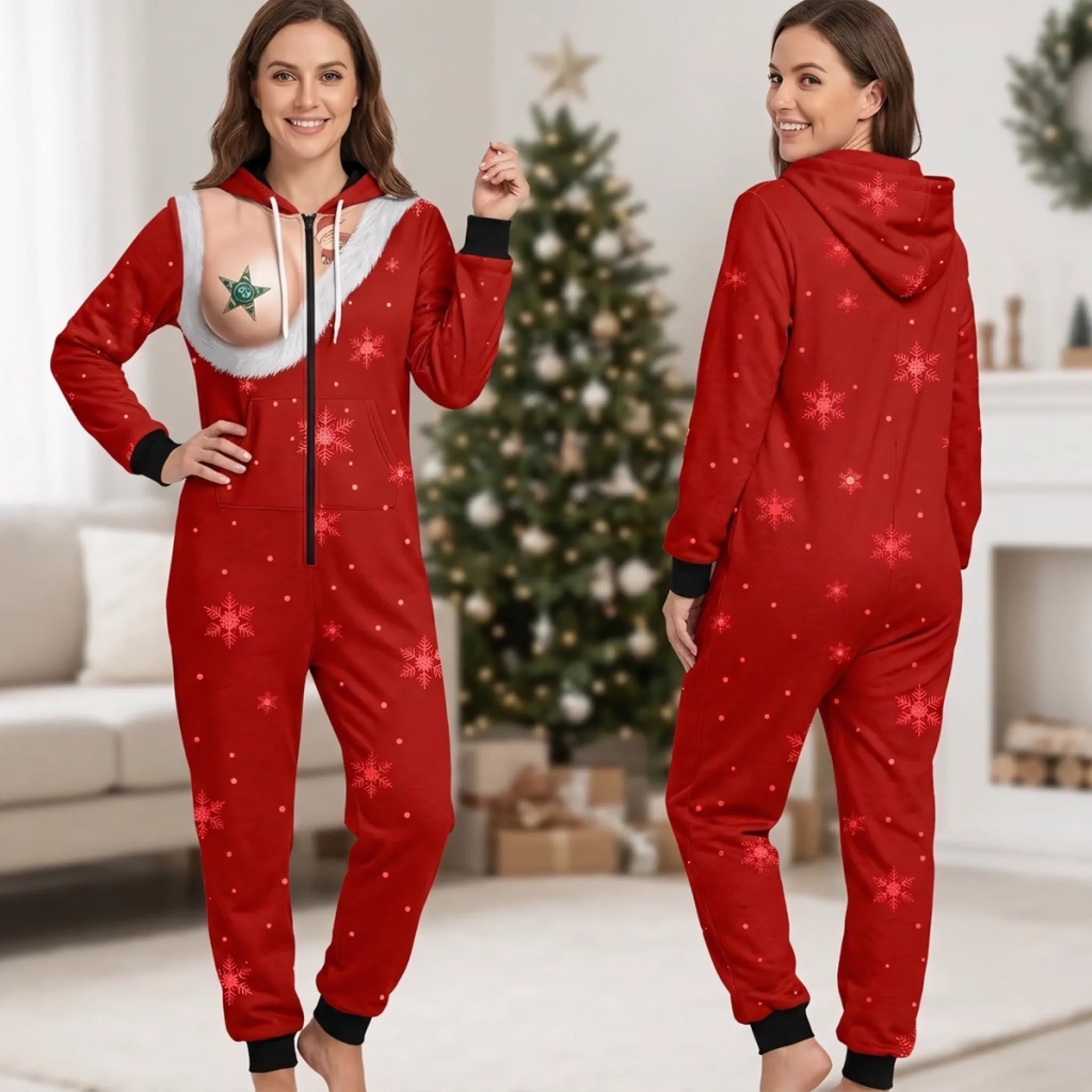 Personalized Funny Christmas Snowflake Adult Onesie - Custom Holiday One-Piece Gift