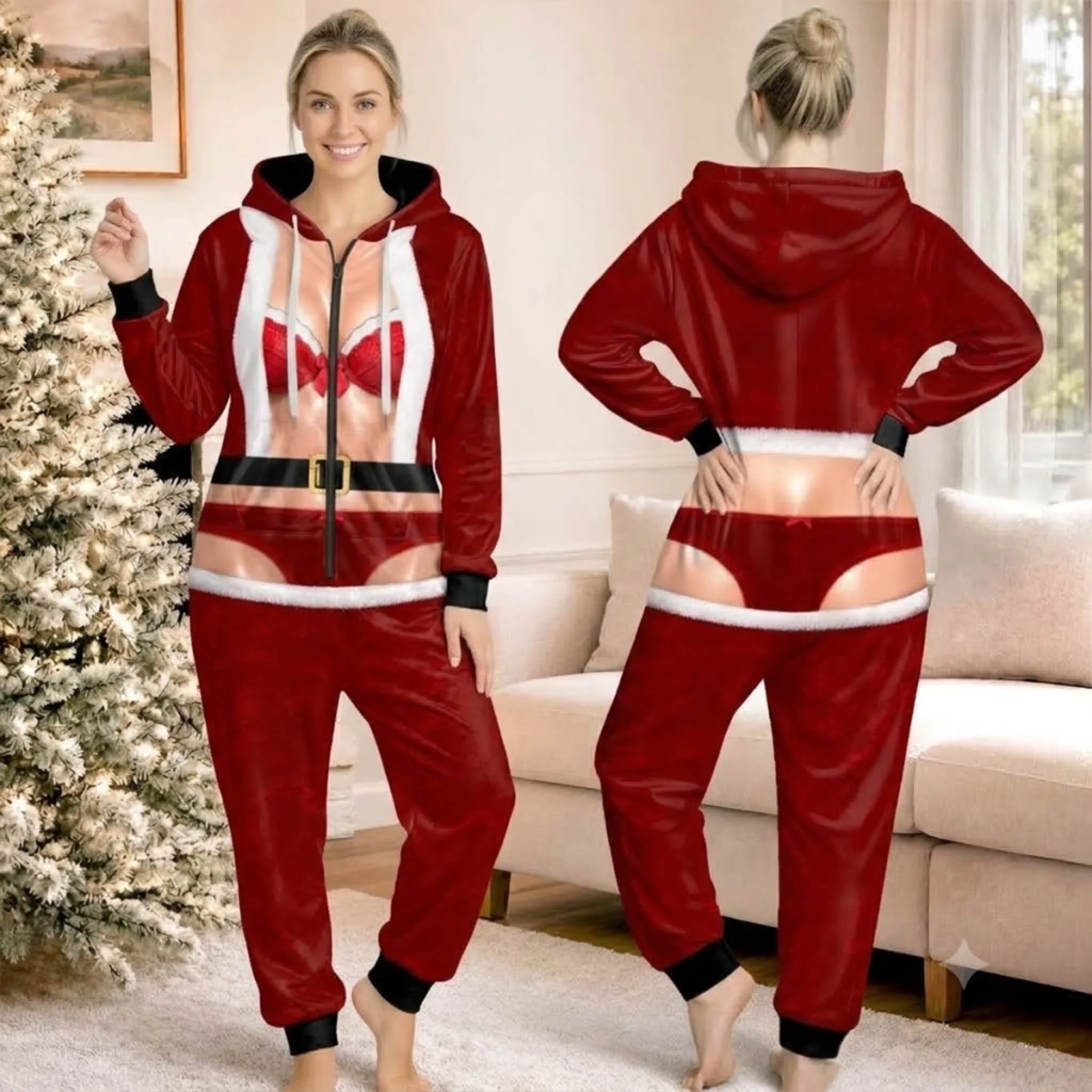 Custom Funny Santa Adult Onesie Personalized Christmas Gift One-Piece Pajama Outfit