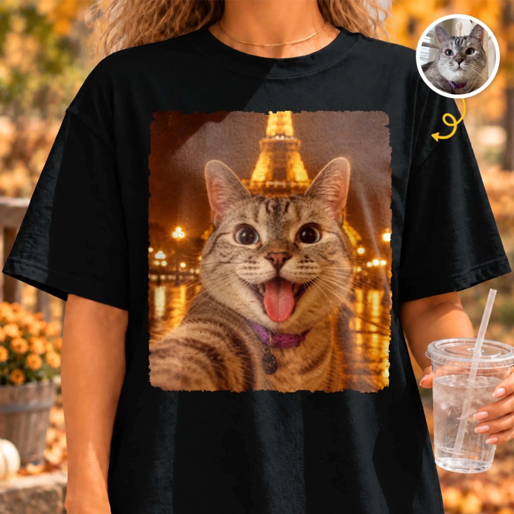 Custom Photo Funny Cat Selfie Comfort T-Shirt, Personalized Gift for Cat Lovers
