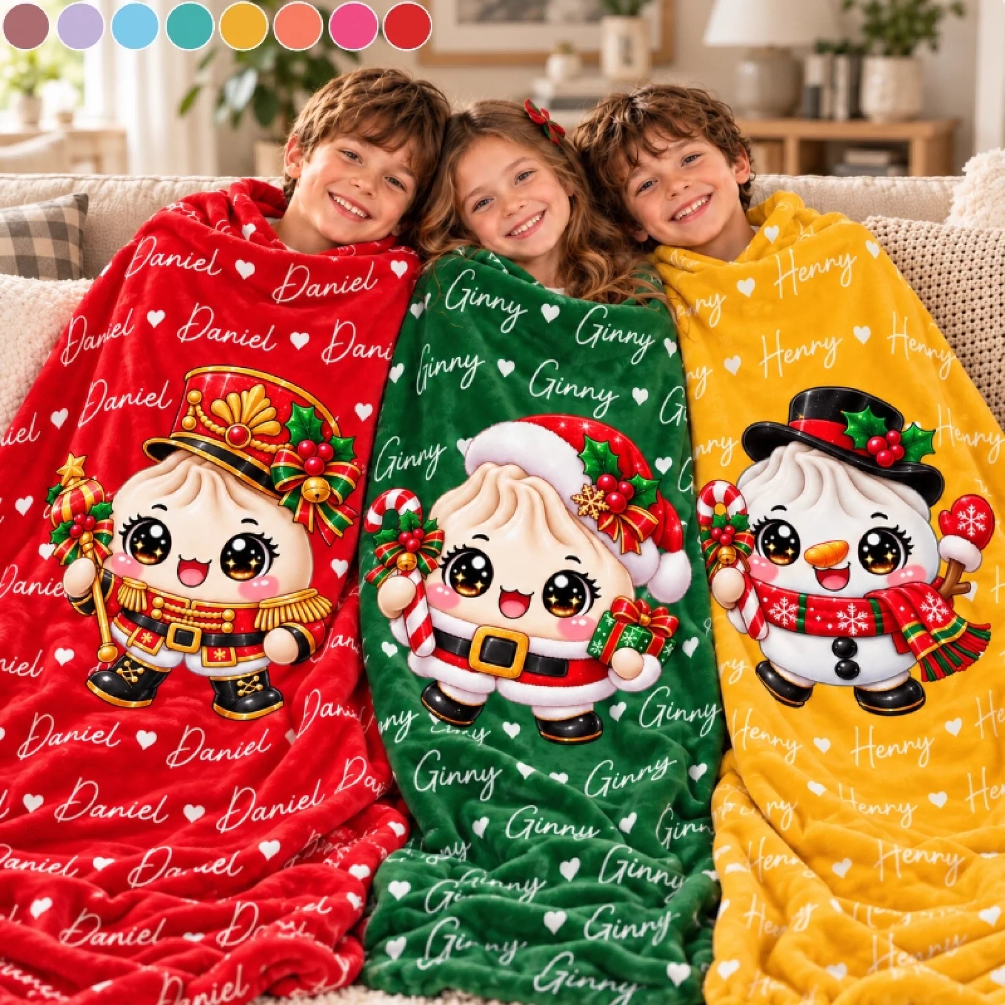 Personalized Christmas Dumpling Squishy Character Blanket, Custom Kids Holiday Gift